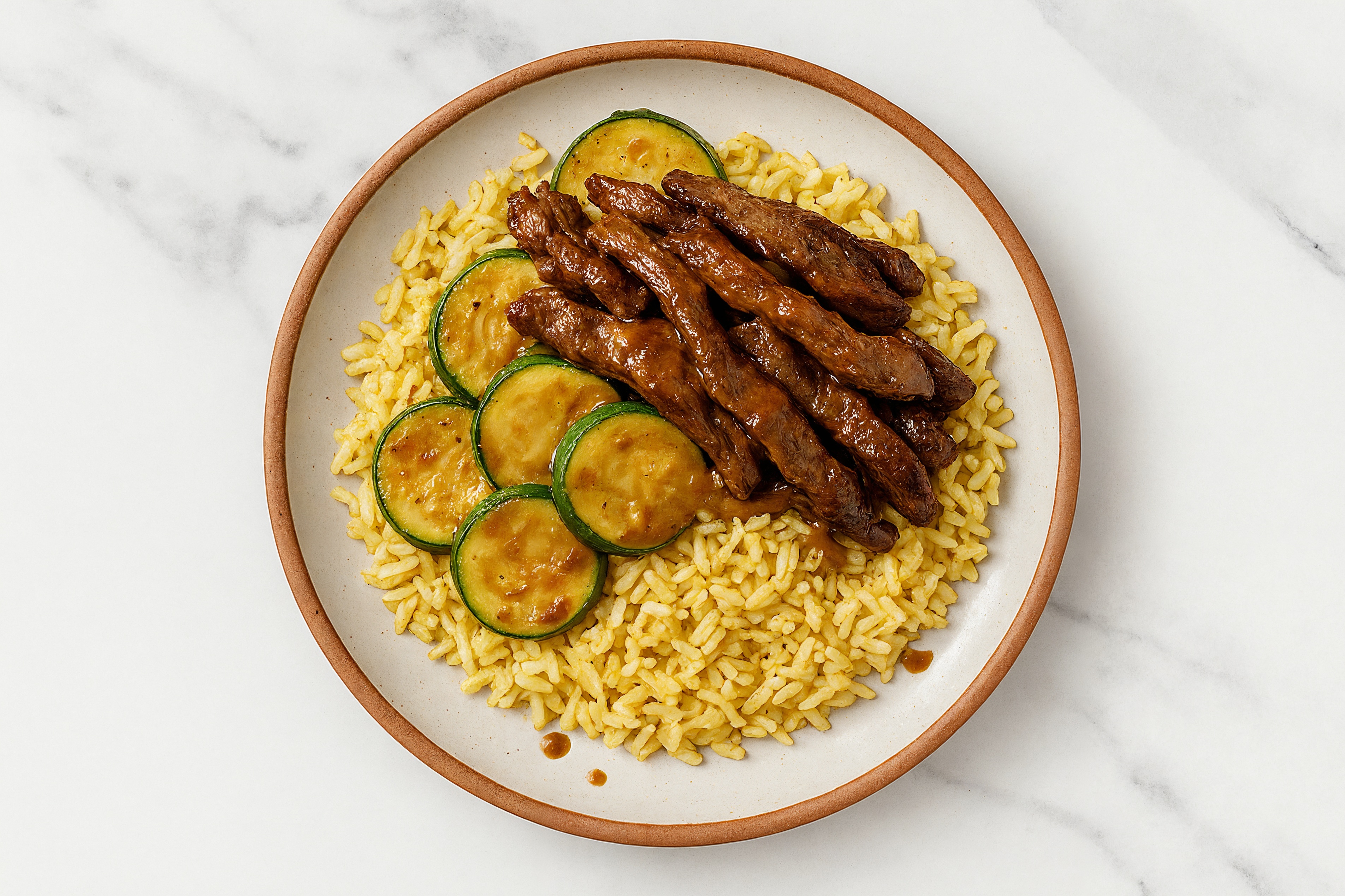 Thai Peanut Beef + Zucchini Seasoned Jasmine Rice Bowl