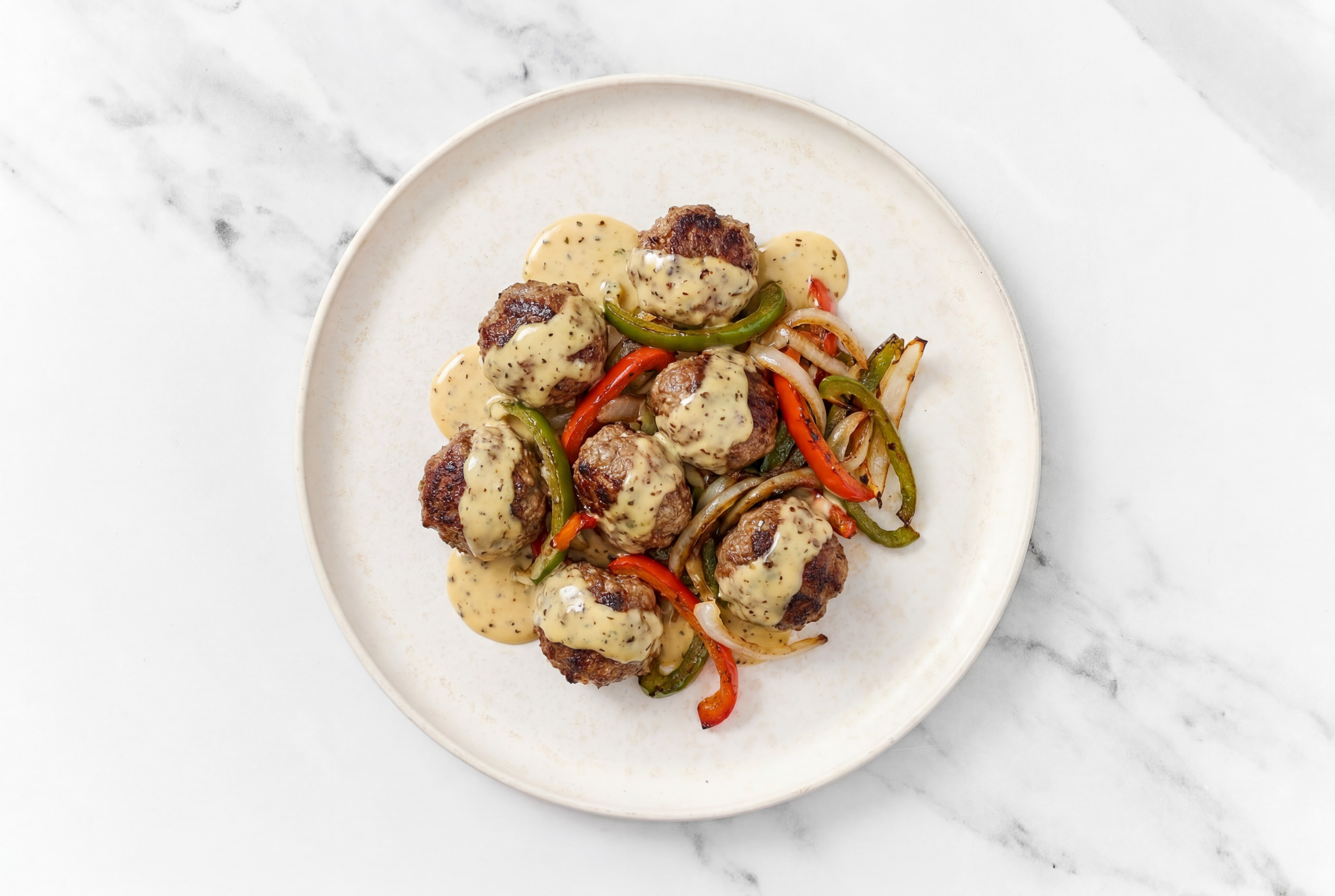 Garlic-Mustard Roasted Bison Meatballs & Bell Peppers