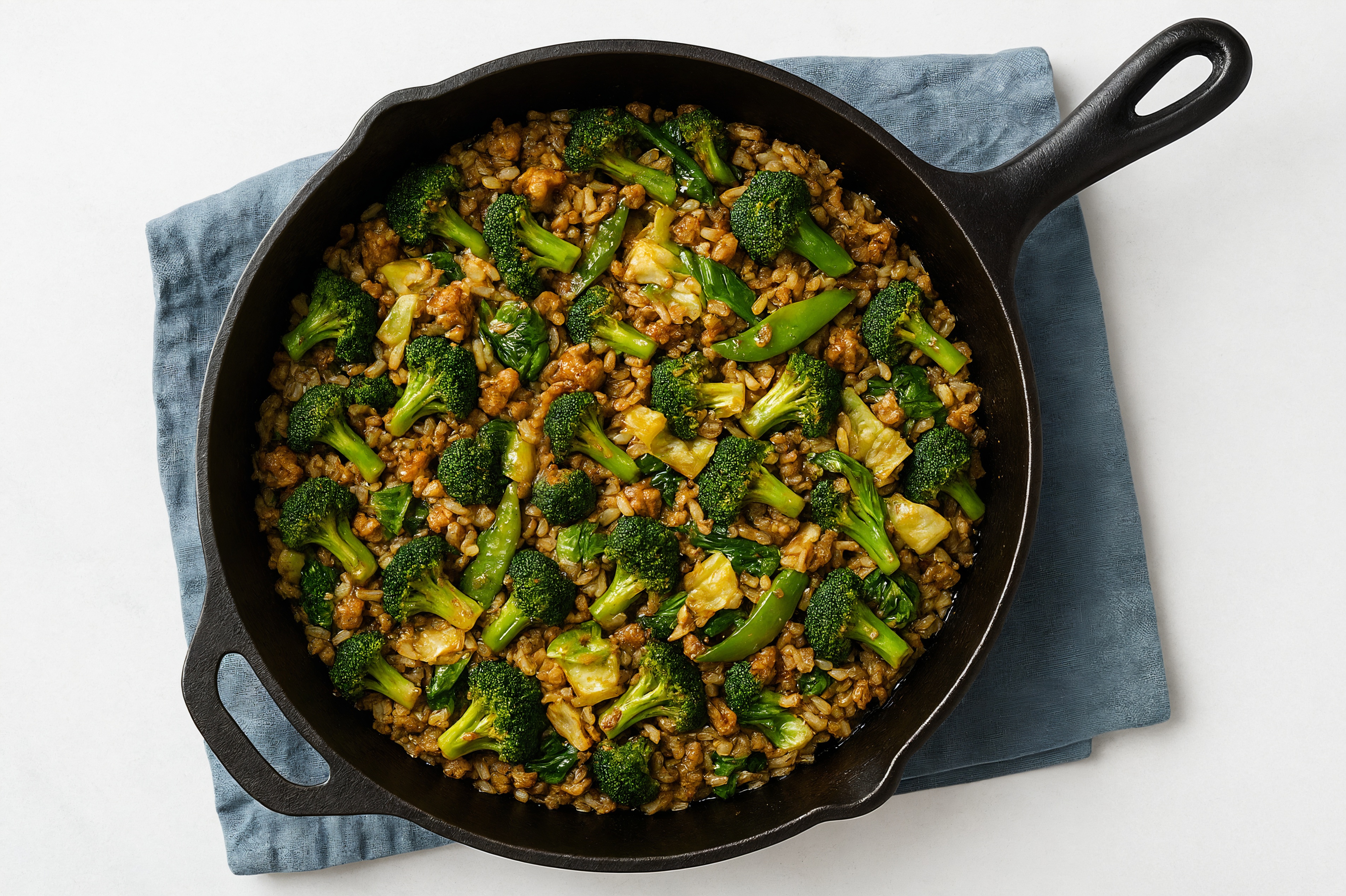 Sesame Ginger Bok Choy + Ground Turkey Stir-Fry with Brown Rice