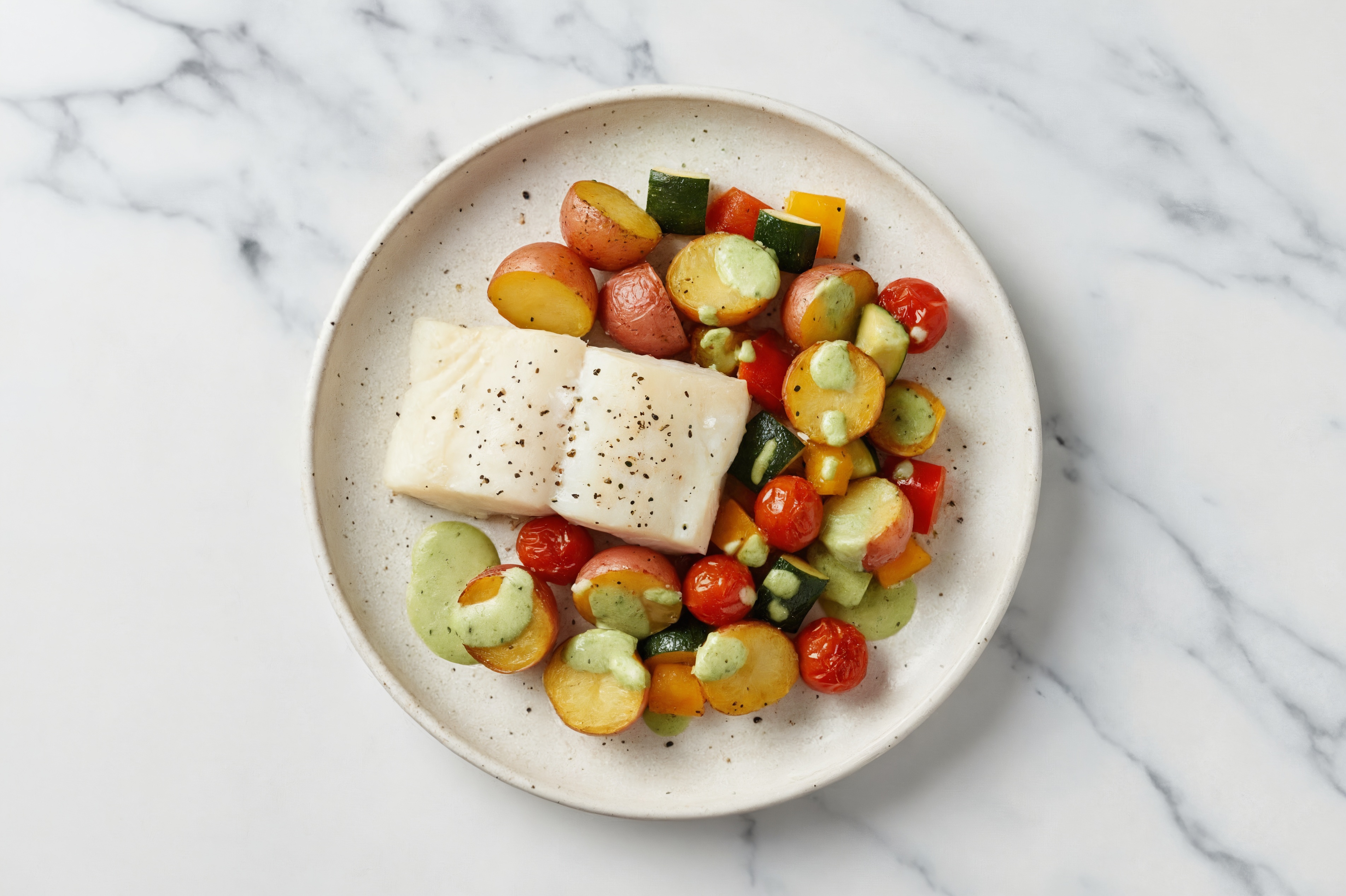 Sheet Pan Green Goddess-Cod with Potatoes & Squash