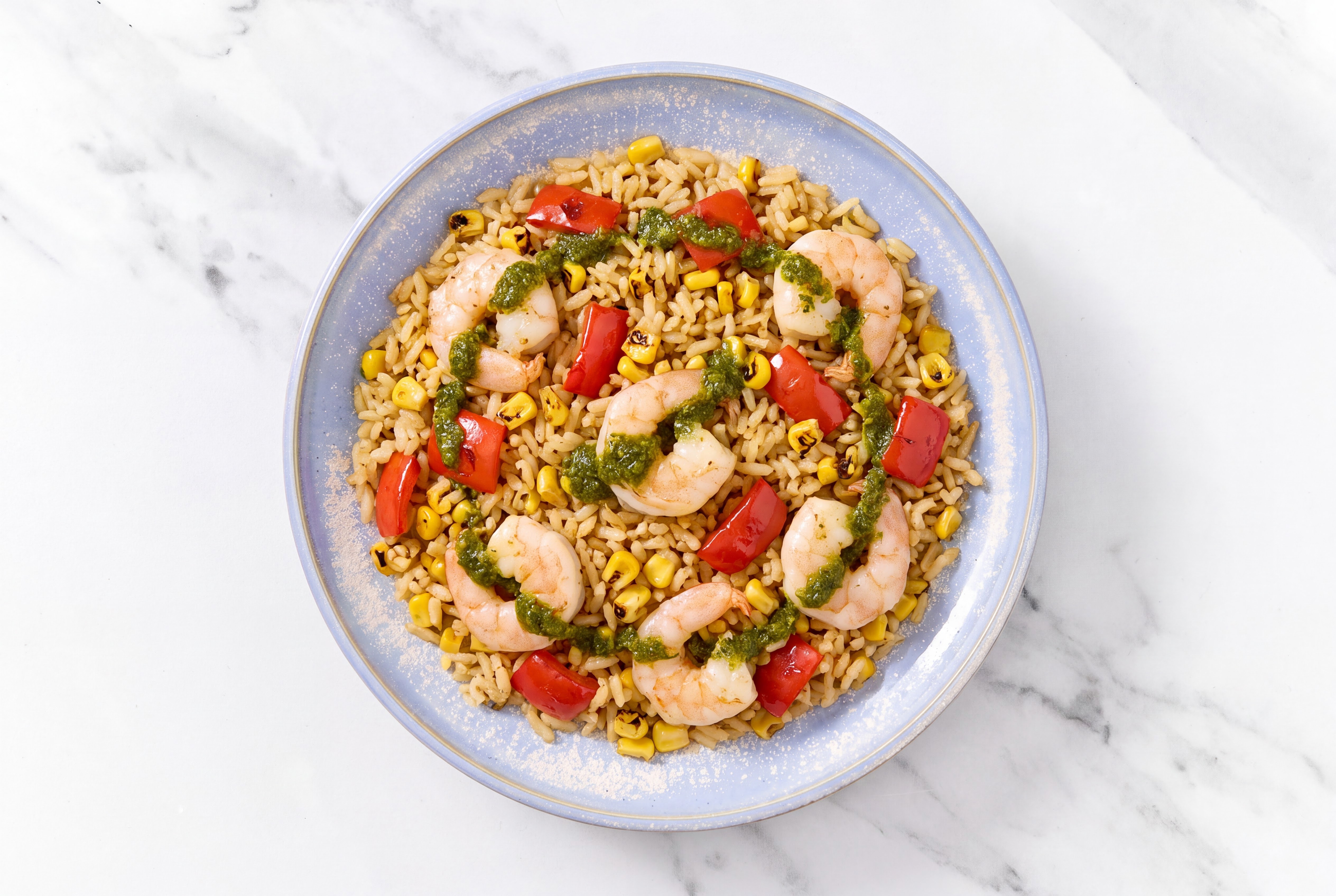 Zhoug Jumbo Shrimp + Mexican Organic Red Pepper Rice Bowl
