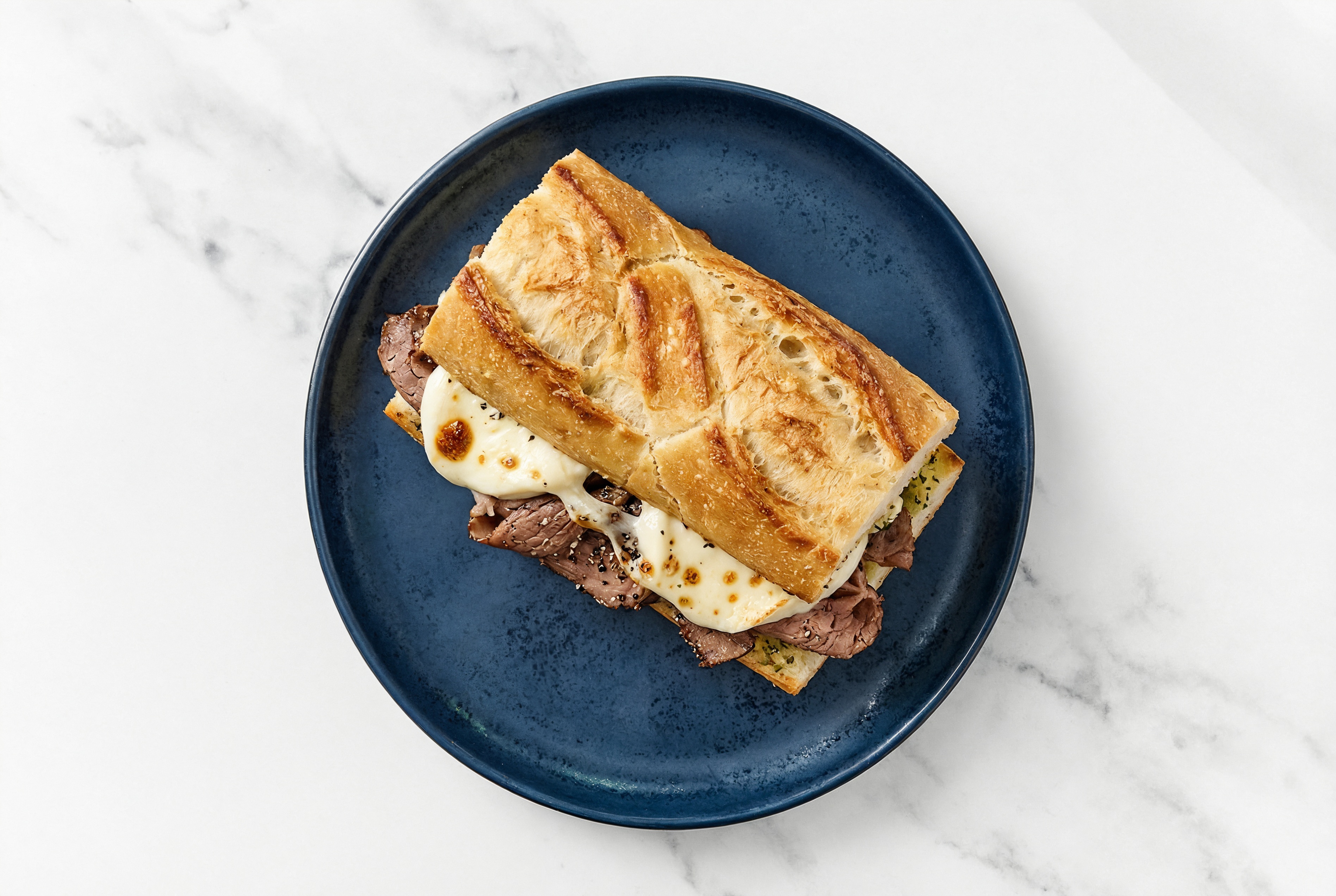 Cheesy Garlic Bread Steak Sandwich with Mozzarella