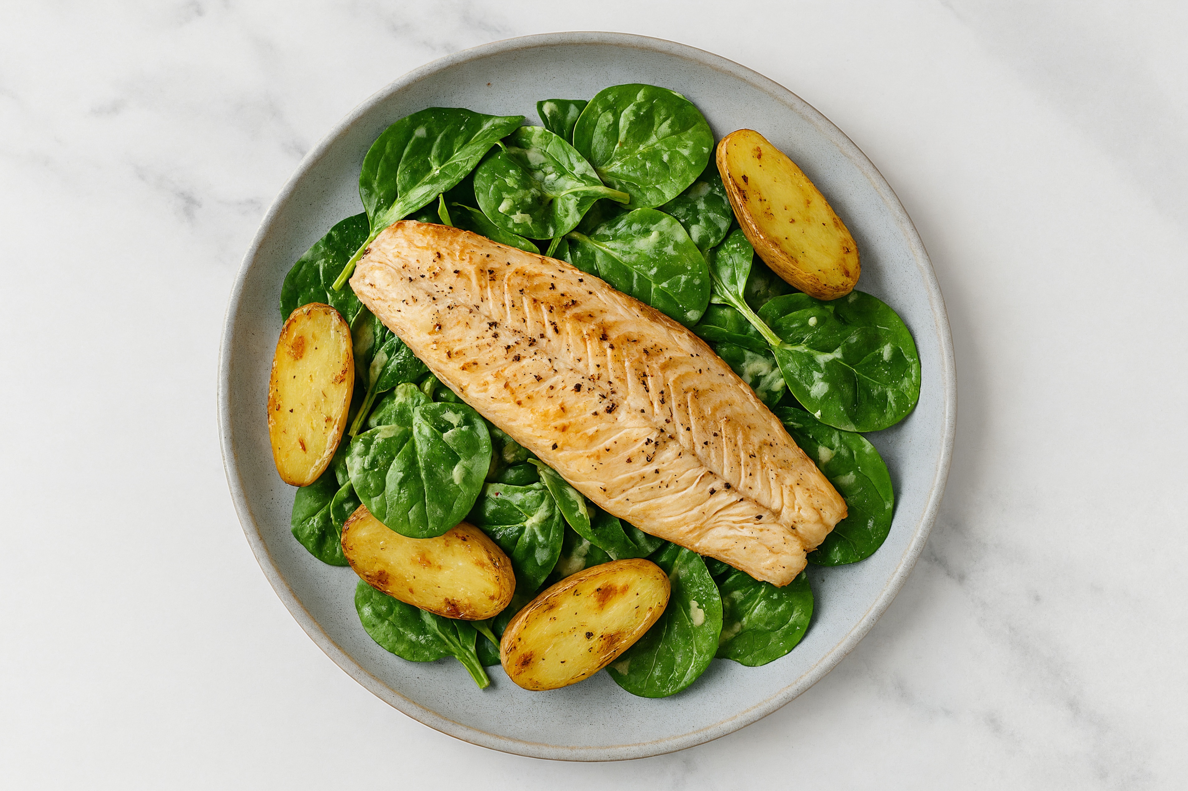 Roasted Trout House Salad with Baby Spinach