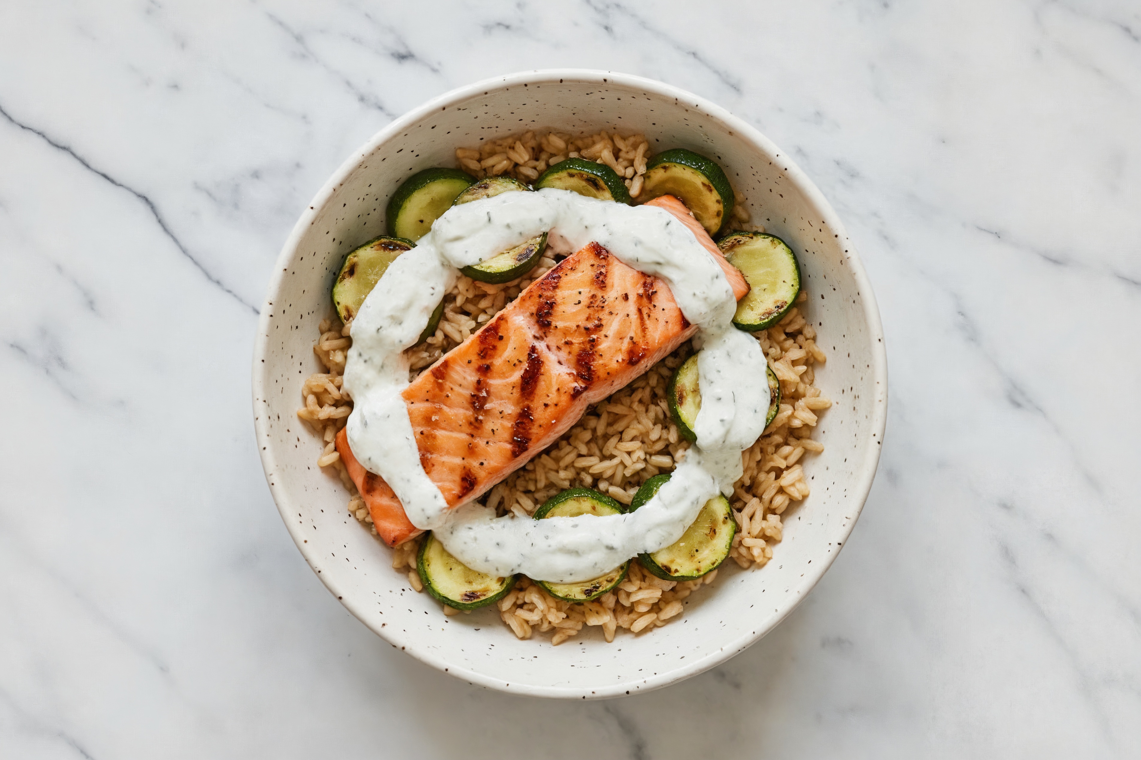 Grilled Ranch Salmon Grain Bowl with Brown Rice