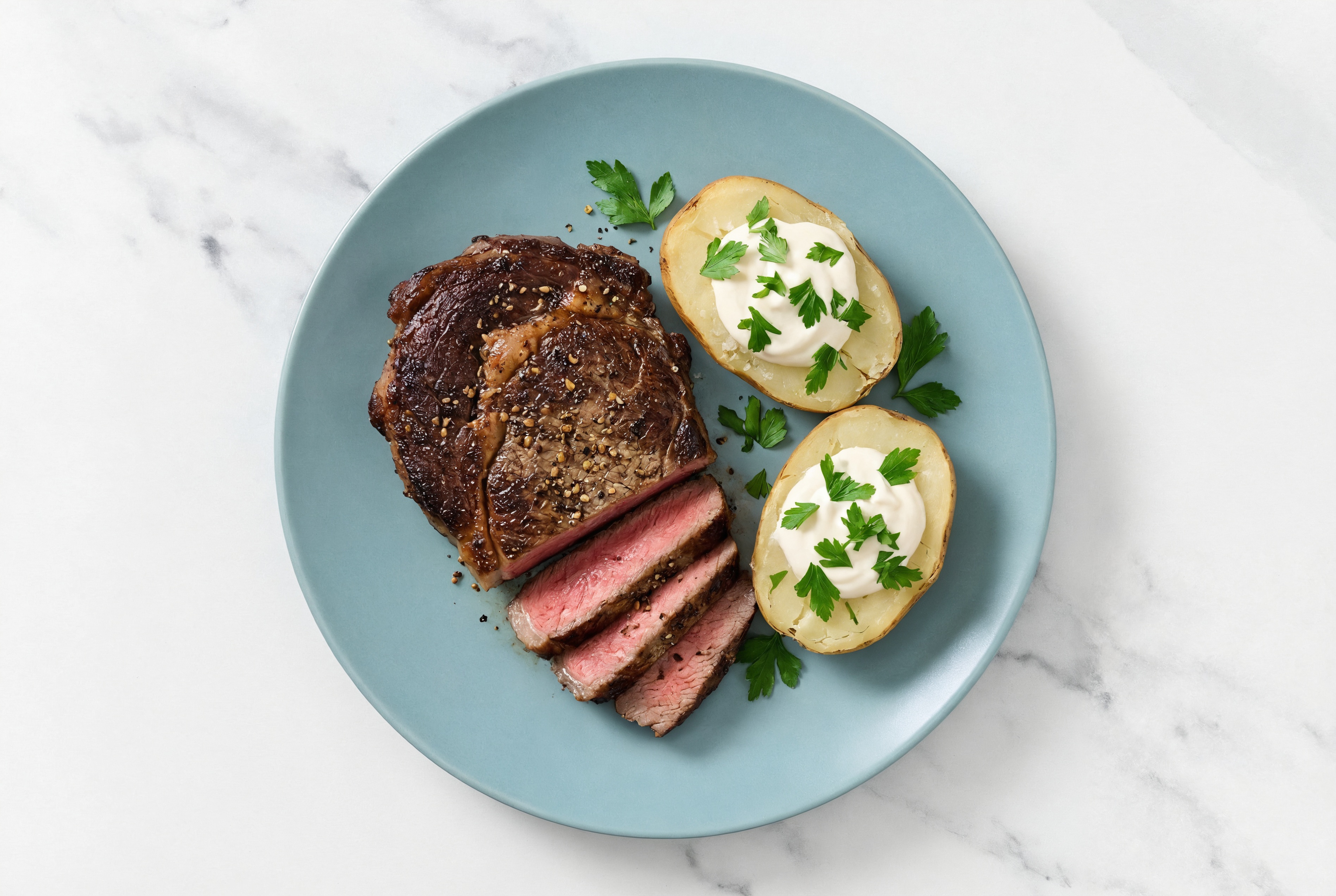 Seared Ribeye Steak + Loaded Baked Potato