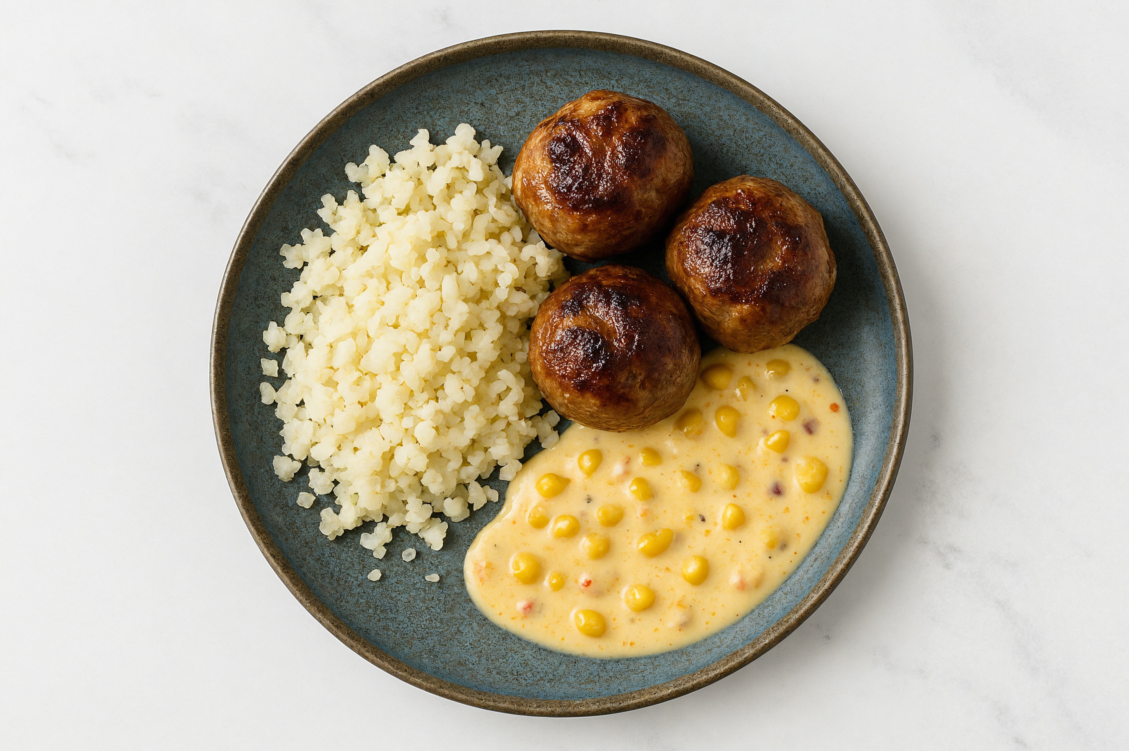Street Corn Meatballs with Rice Cauliflower