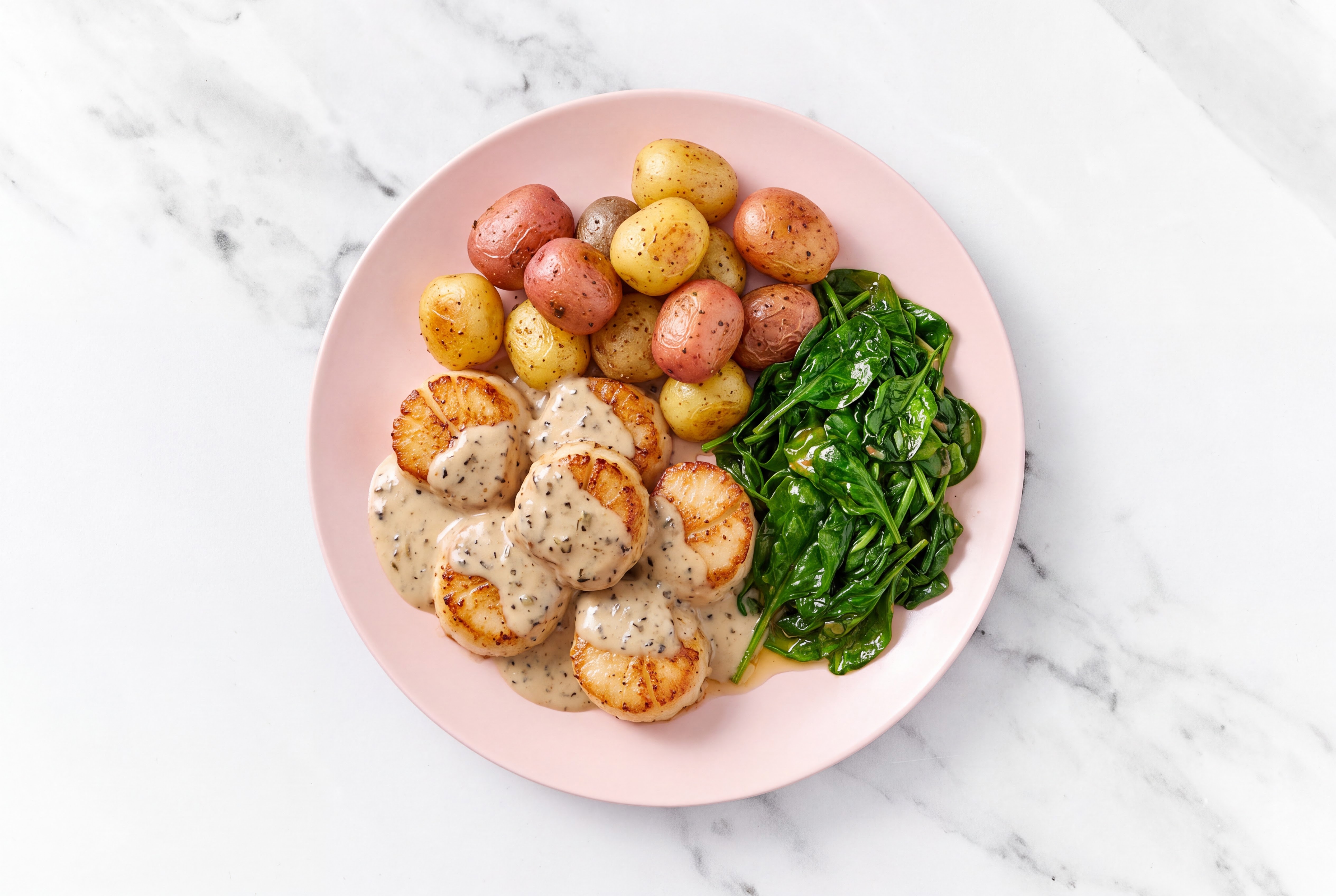 Truffle Seared Jumbo Scallops + Baby Spinach