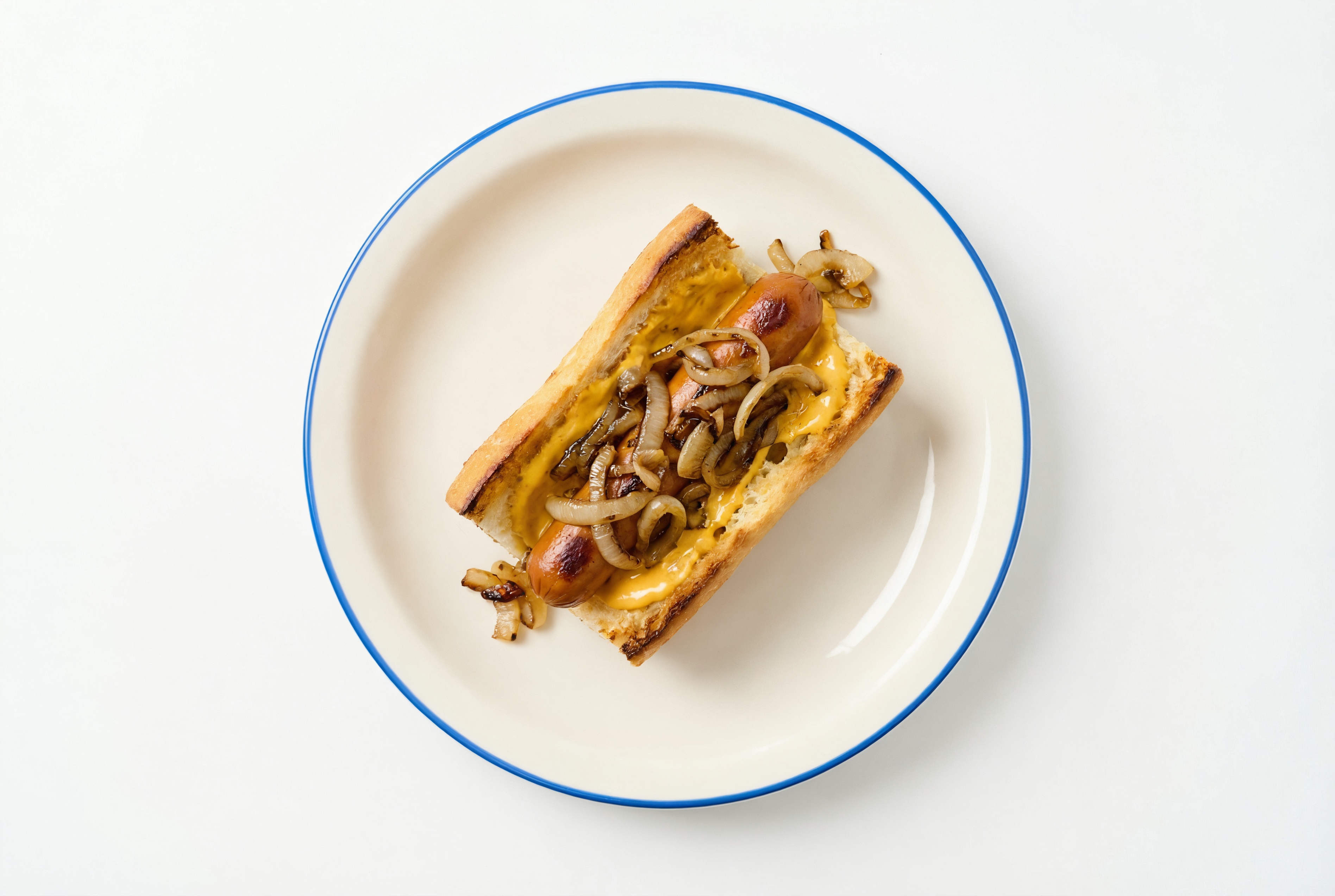 Carmelized Onion Smart Dog with Super Special Sauce on Baguette