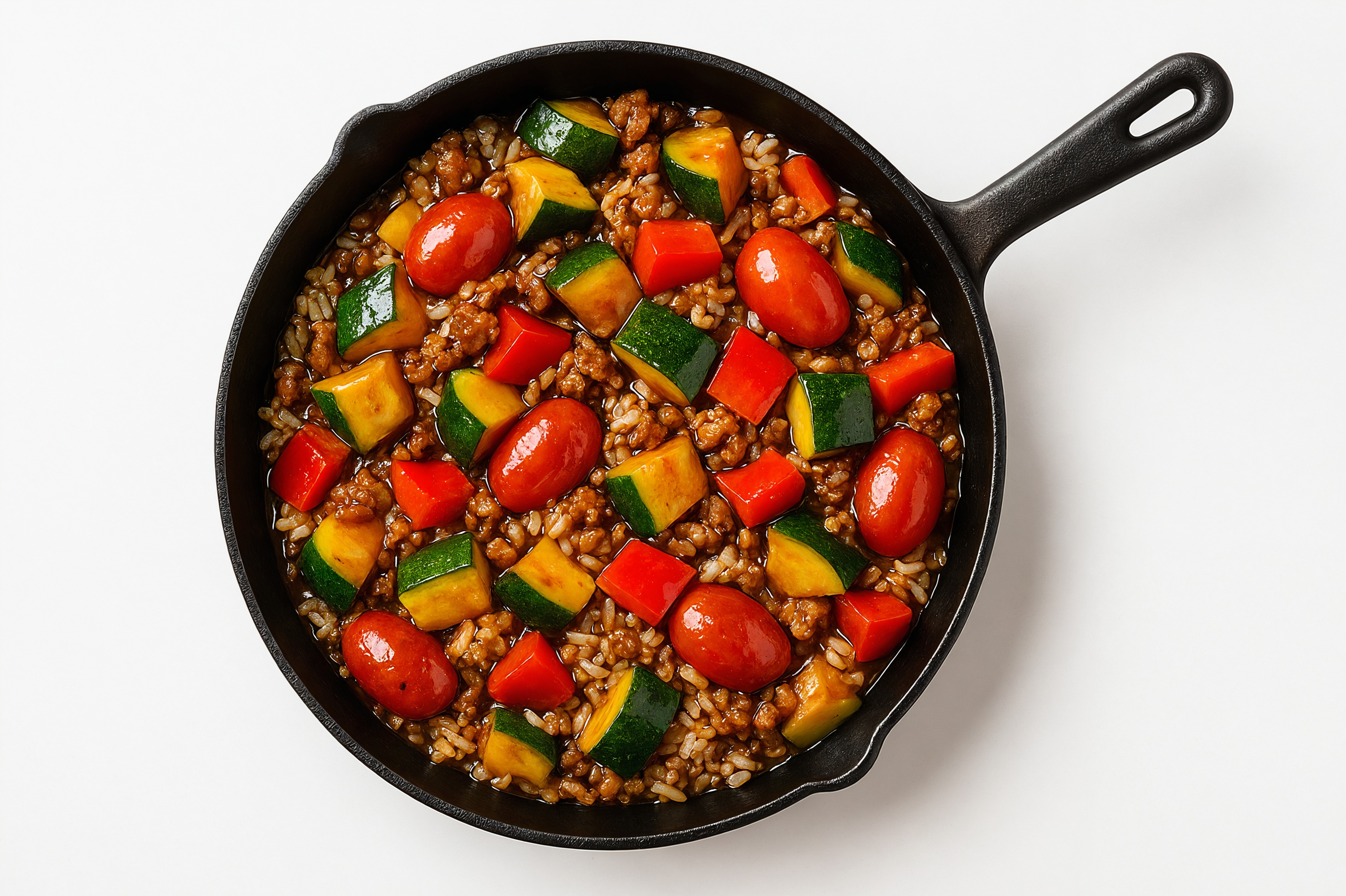 Teriyaki Squash + Ground Bison Stir-Fry with Long Grain White Rice