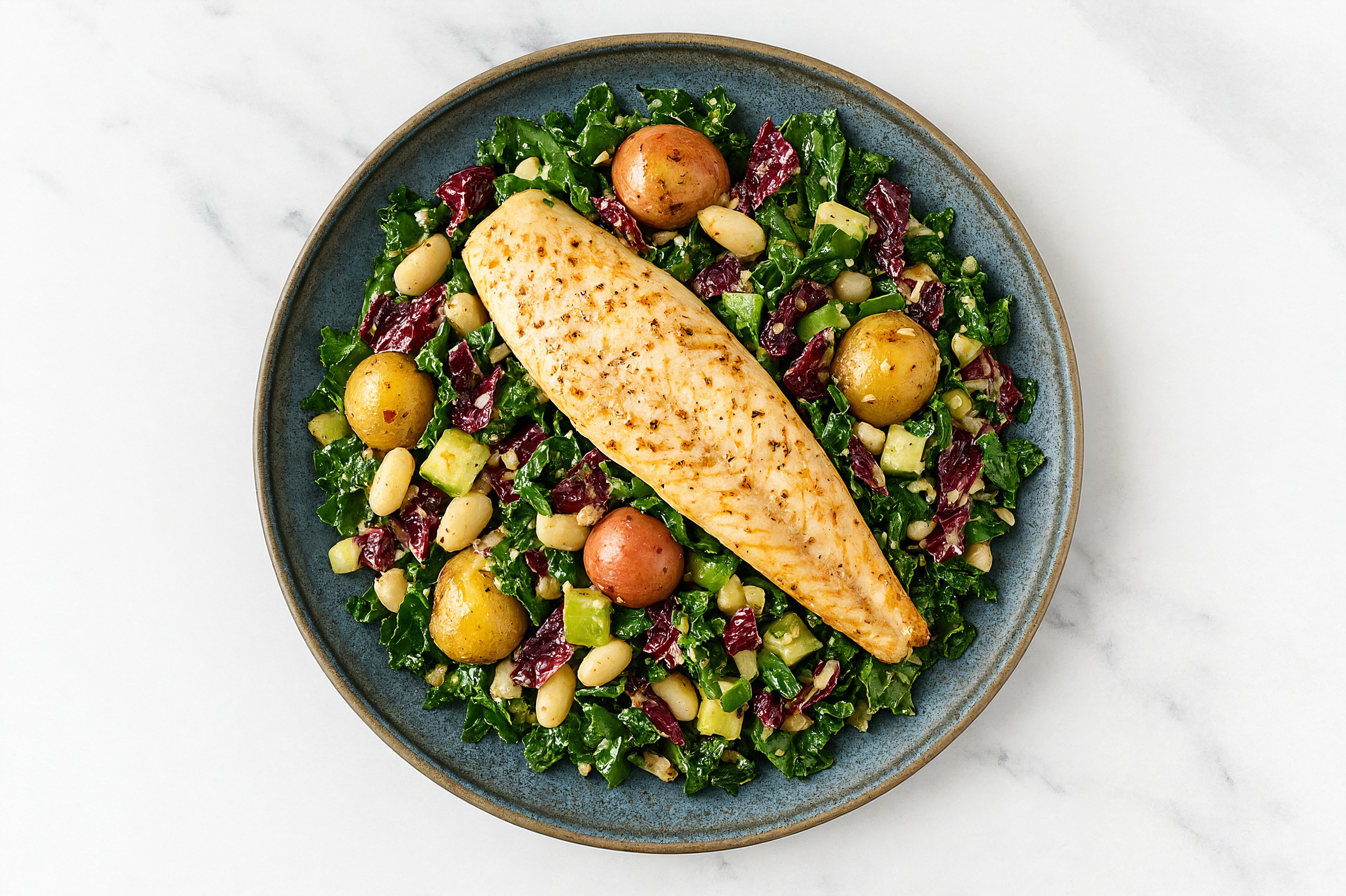 Trout + Crispy Potato Kale Caesar