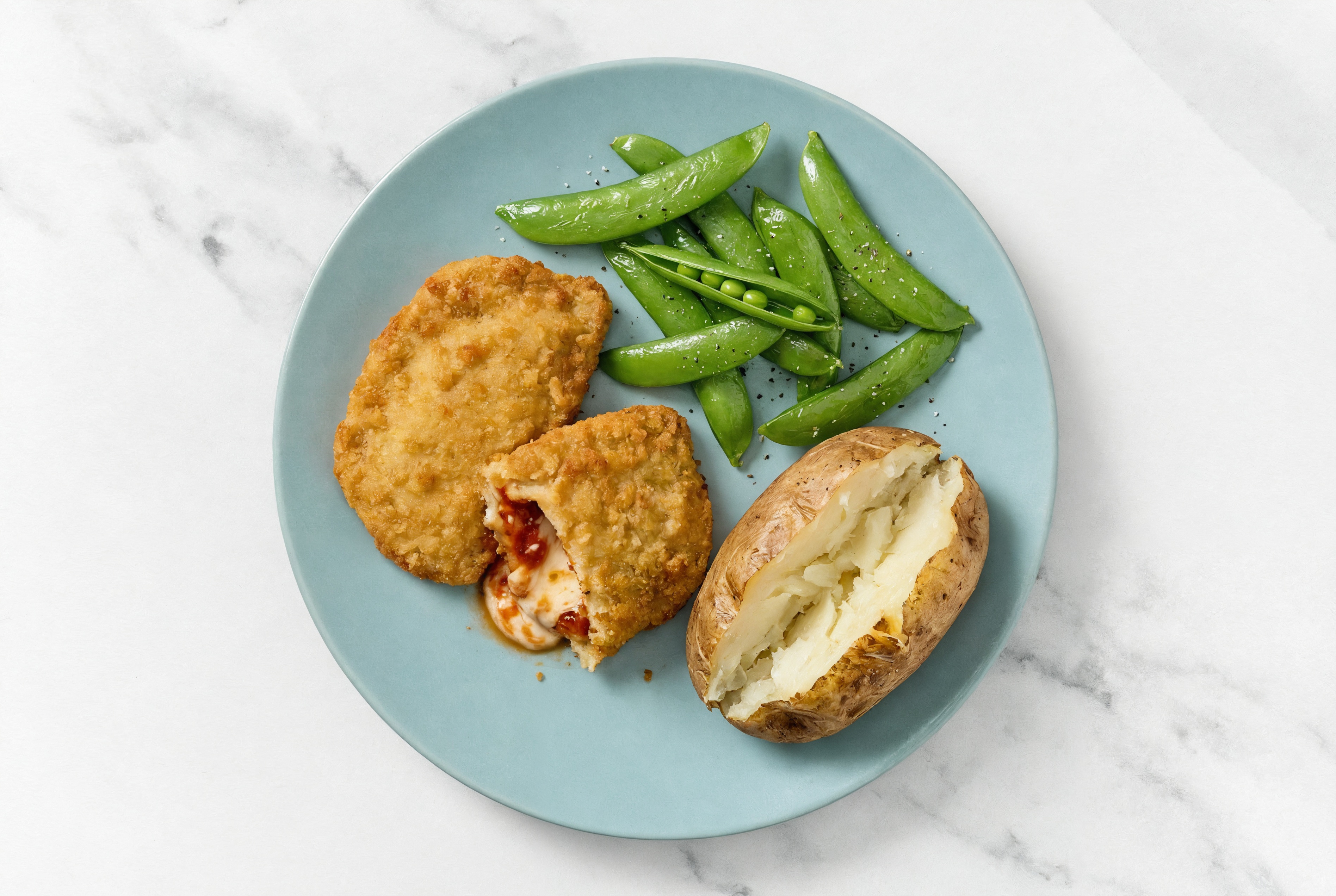 "Chicken" Parm with Snap Peas & Russet Potato