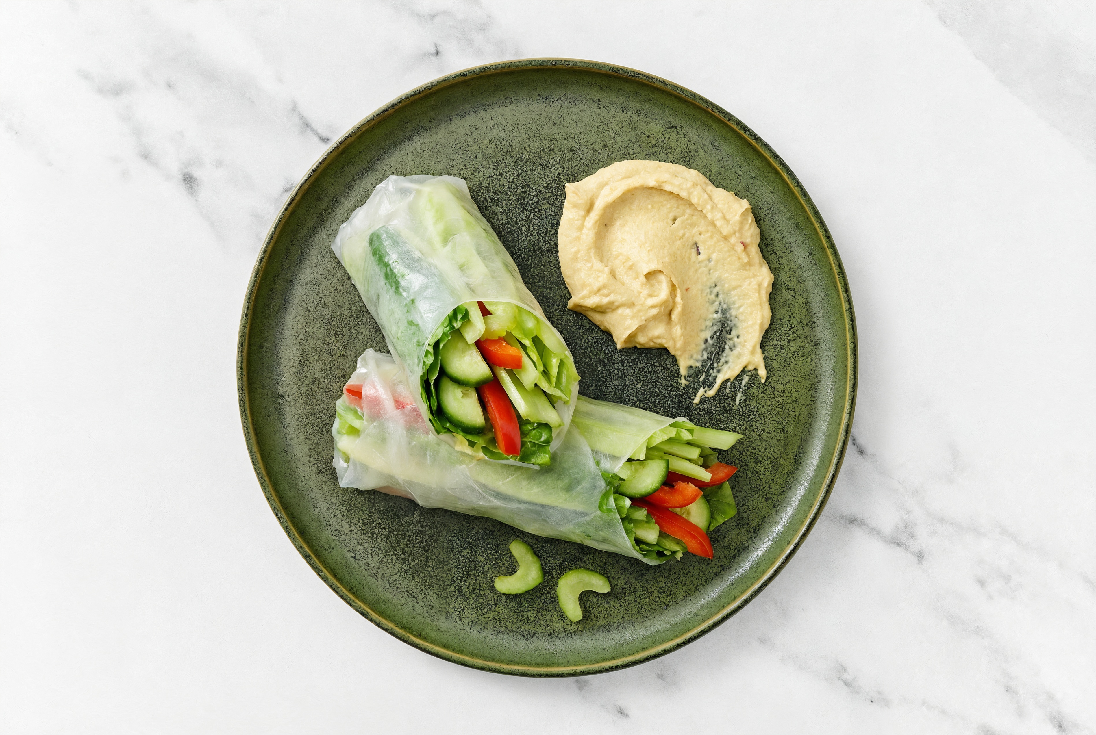 Hearty  Lemon Garlic Hummus + Veggie Summer Rolls