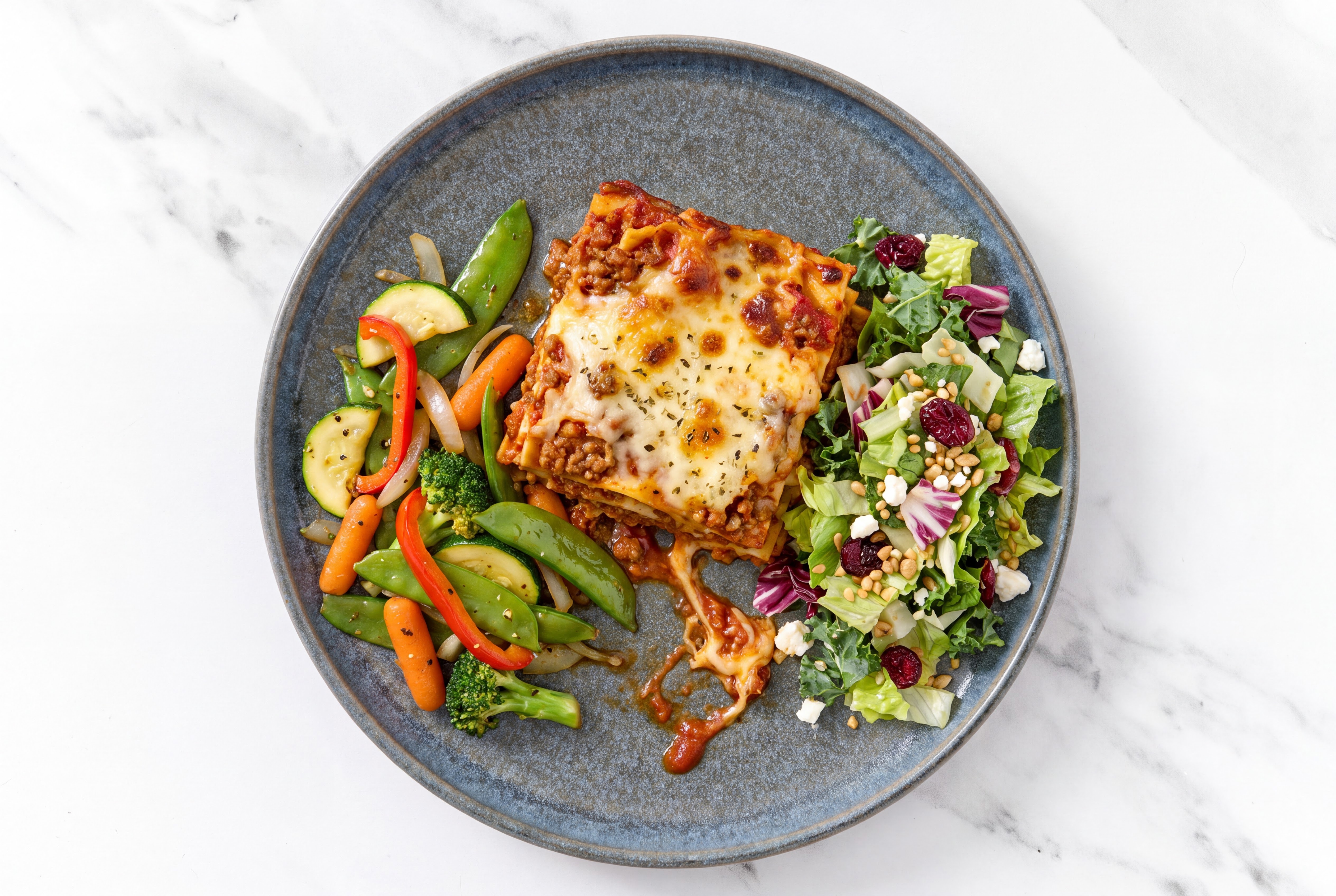 Lasagna Bolognese with Mixed Veggies + Chopped Salad