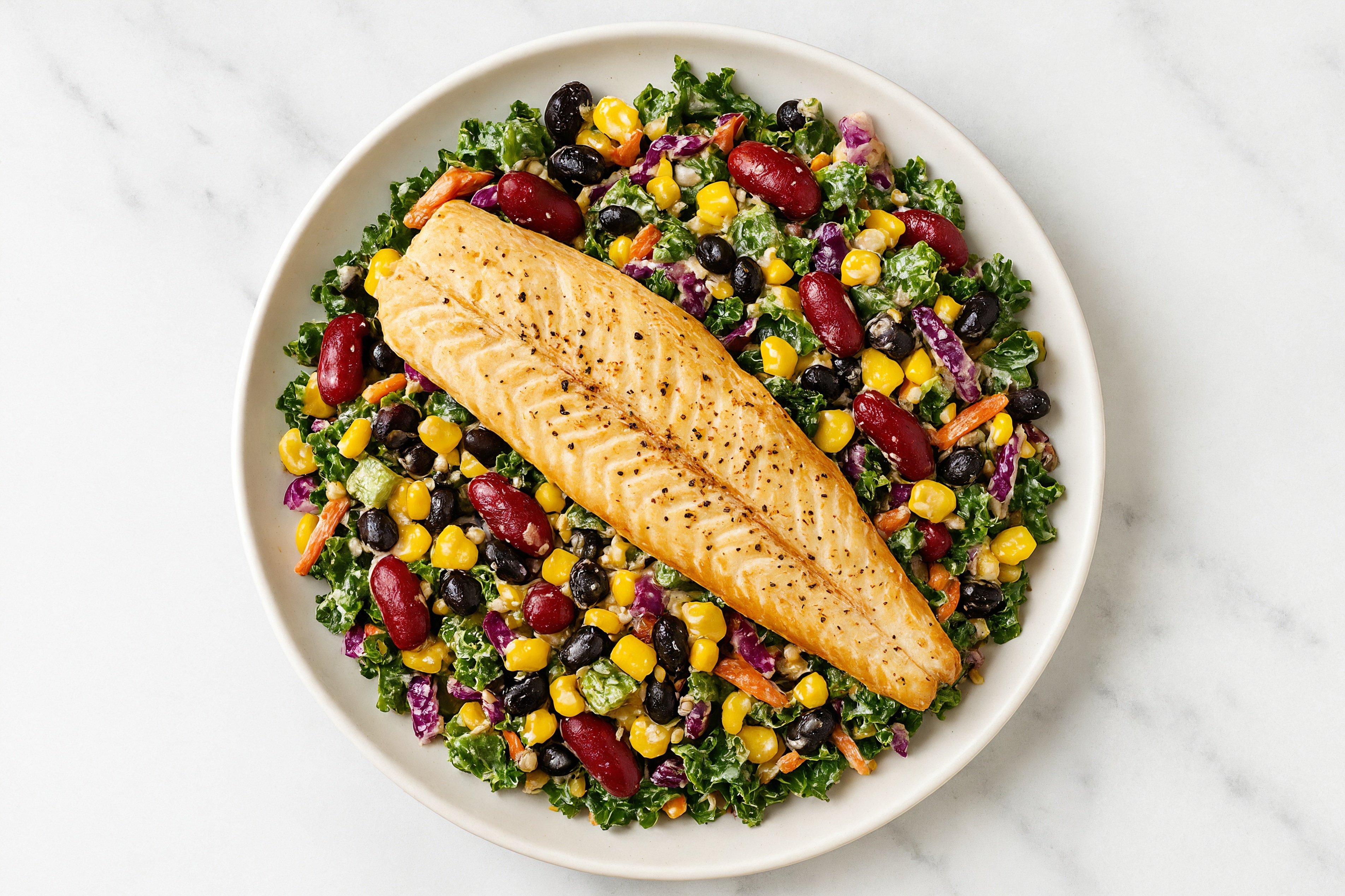 Rainbow Salad with Trout, Beans & Creamy Caesar Dressing