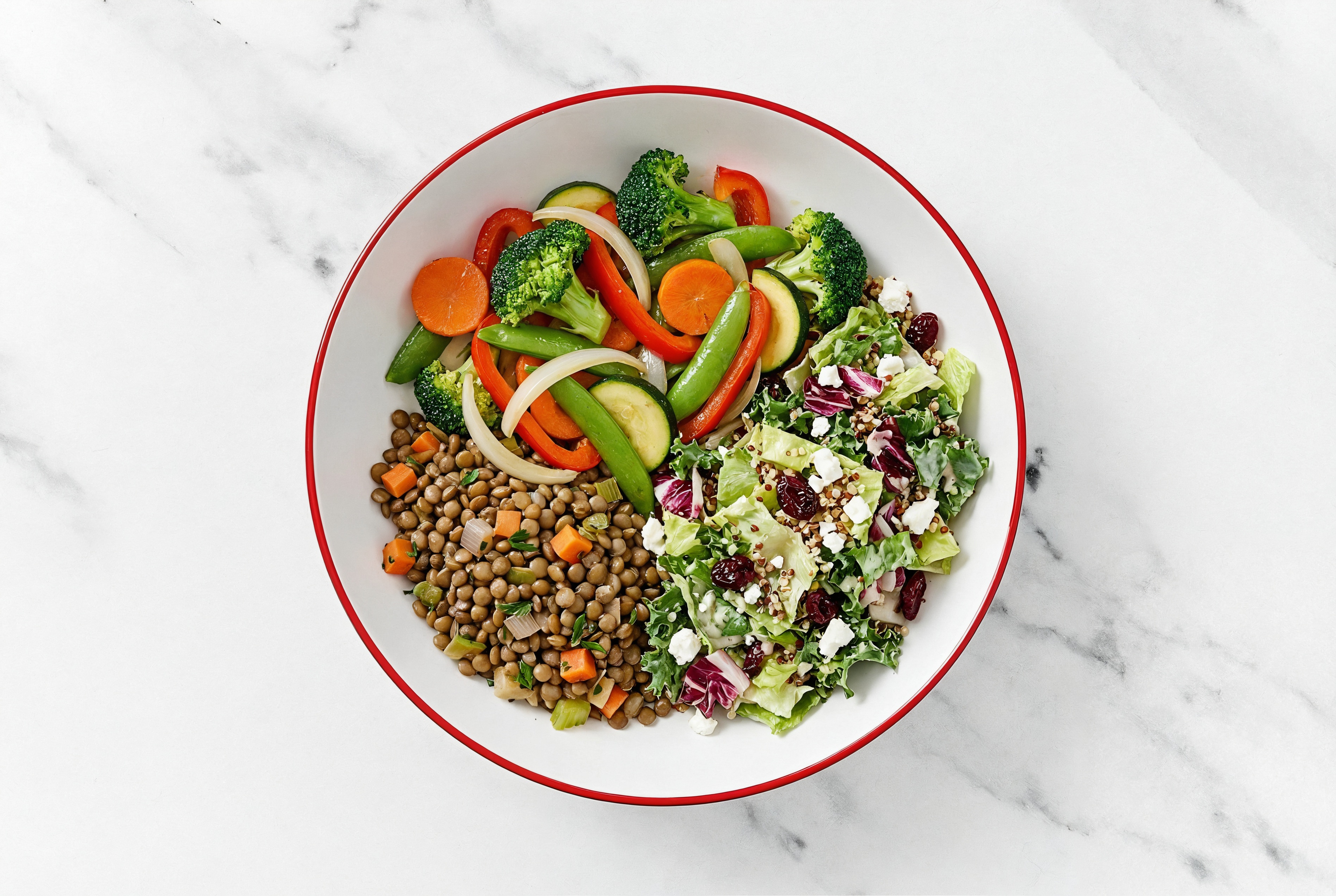 French Mirepoix Lentils with Mixed Veggies + Chopped Salad
