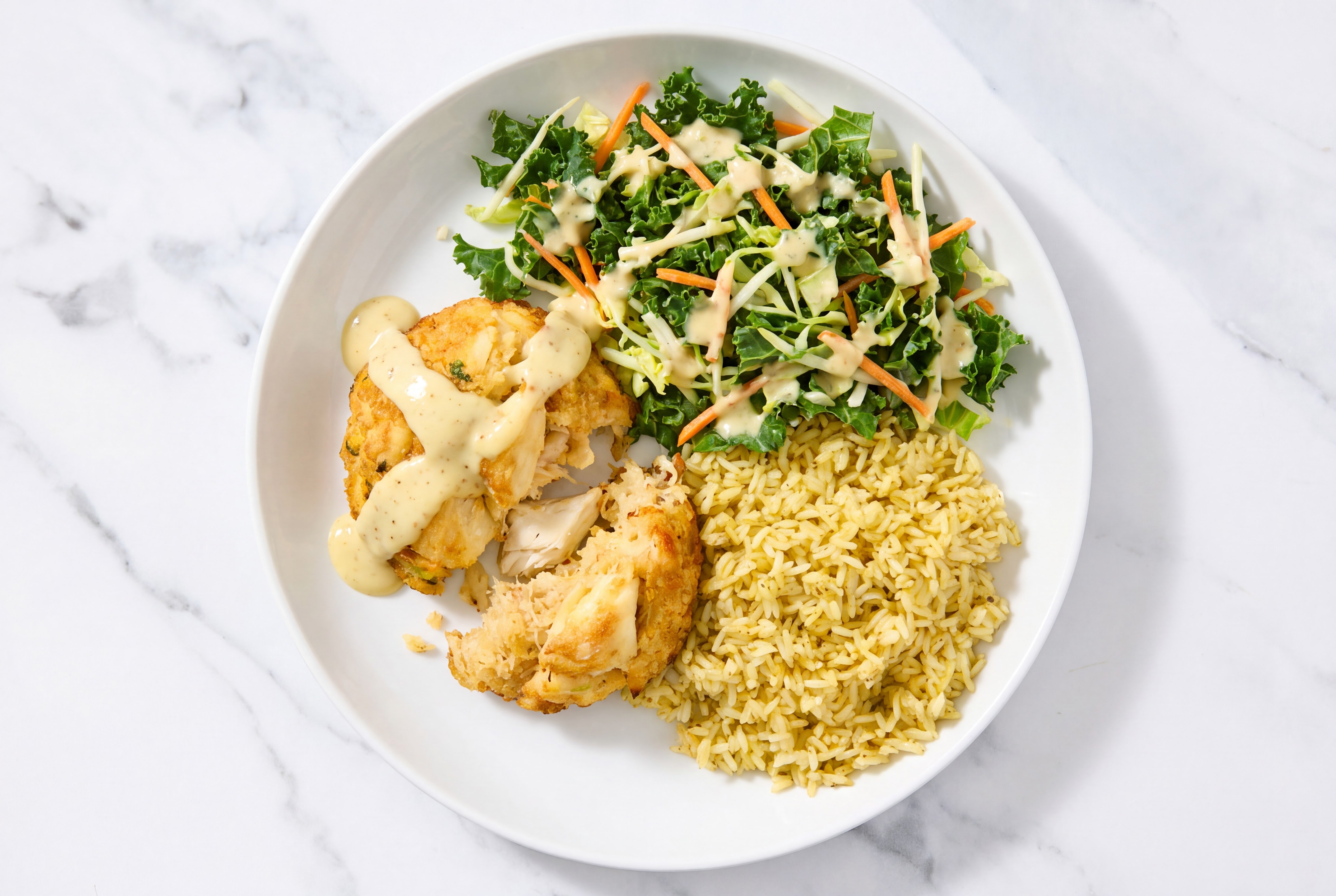 Jumbo Lump Crab Cakes with Veggies + Seasoned Jasmine Rice