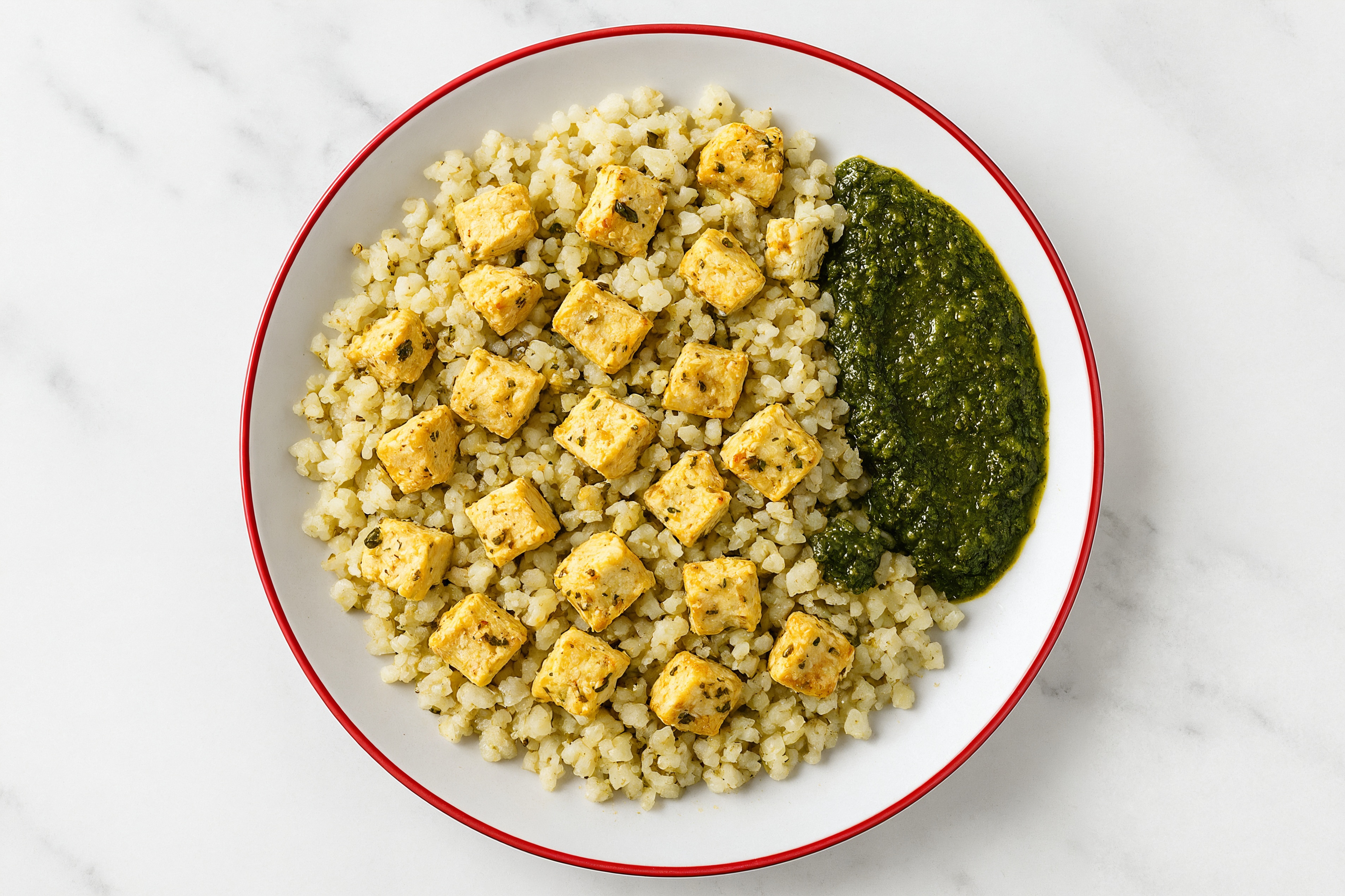 Pesto Tofu Bites with Rice Cauliflower