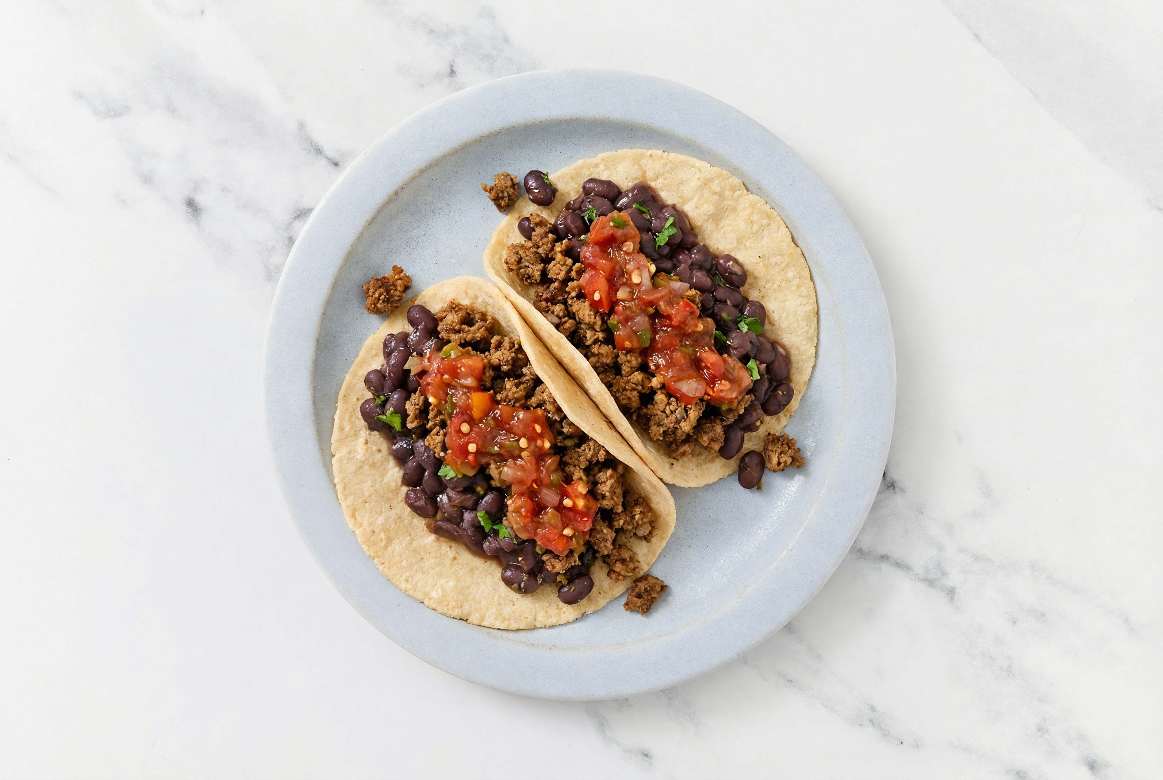 Mexican-Style Ground Beef Tacos with Pico De Gallo & Spiced Beans