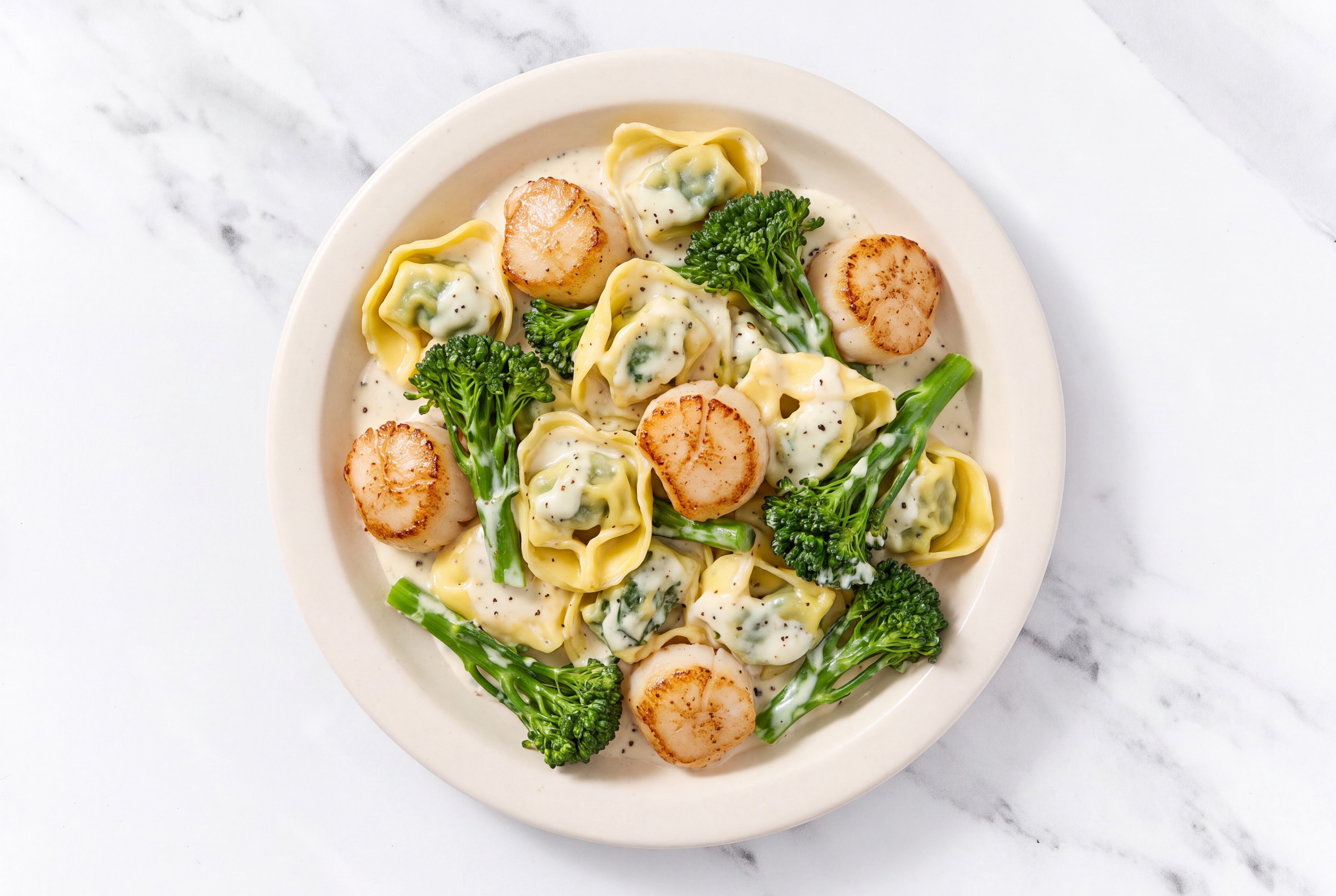 Alfredo Tortelloni with Jumbo Scallops & Baby Broccoli