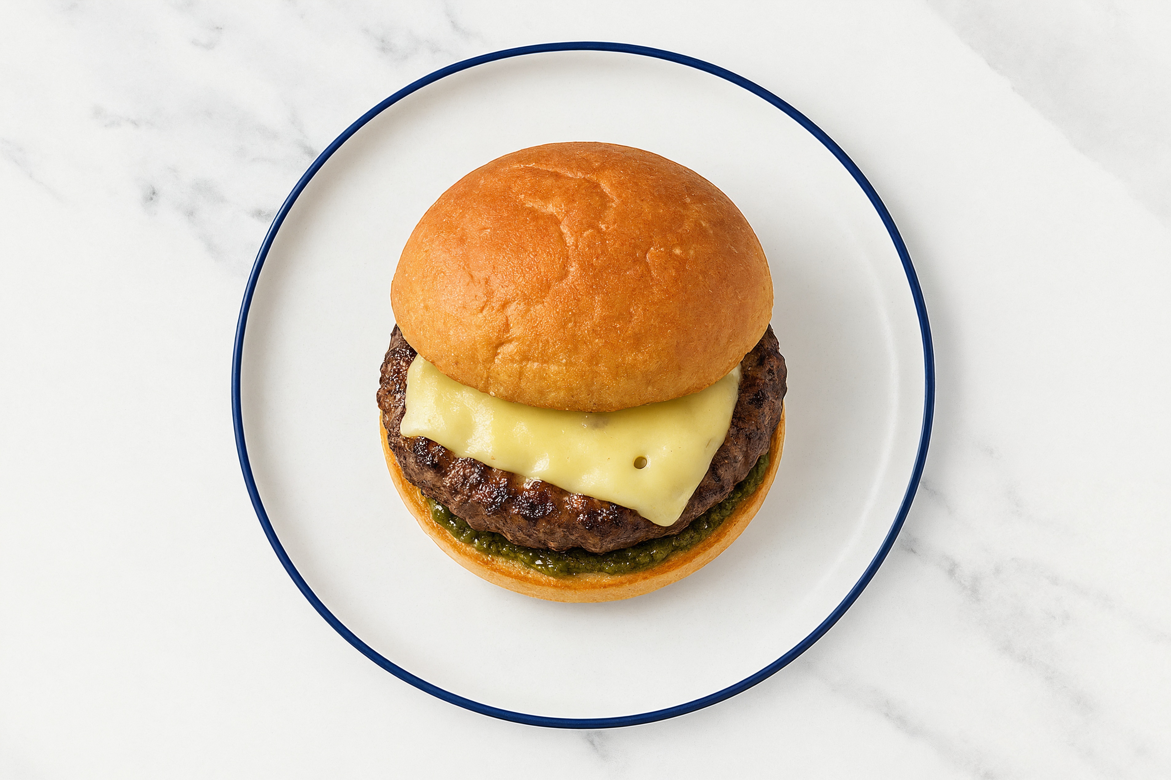 Swiss Beef Burger on GF Bun with Basil Pesto