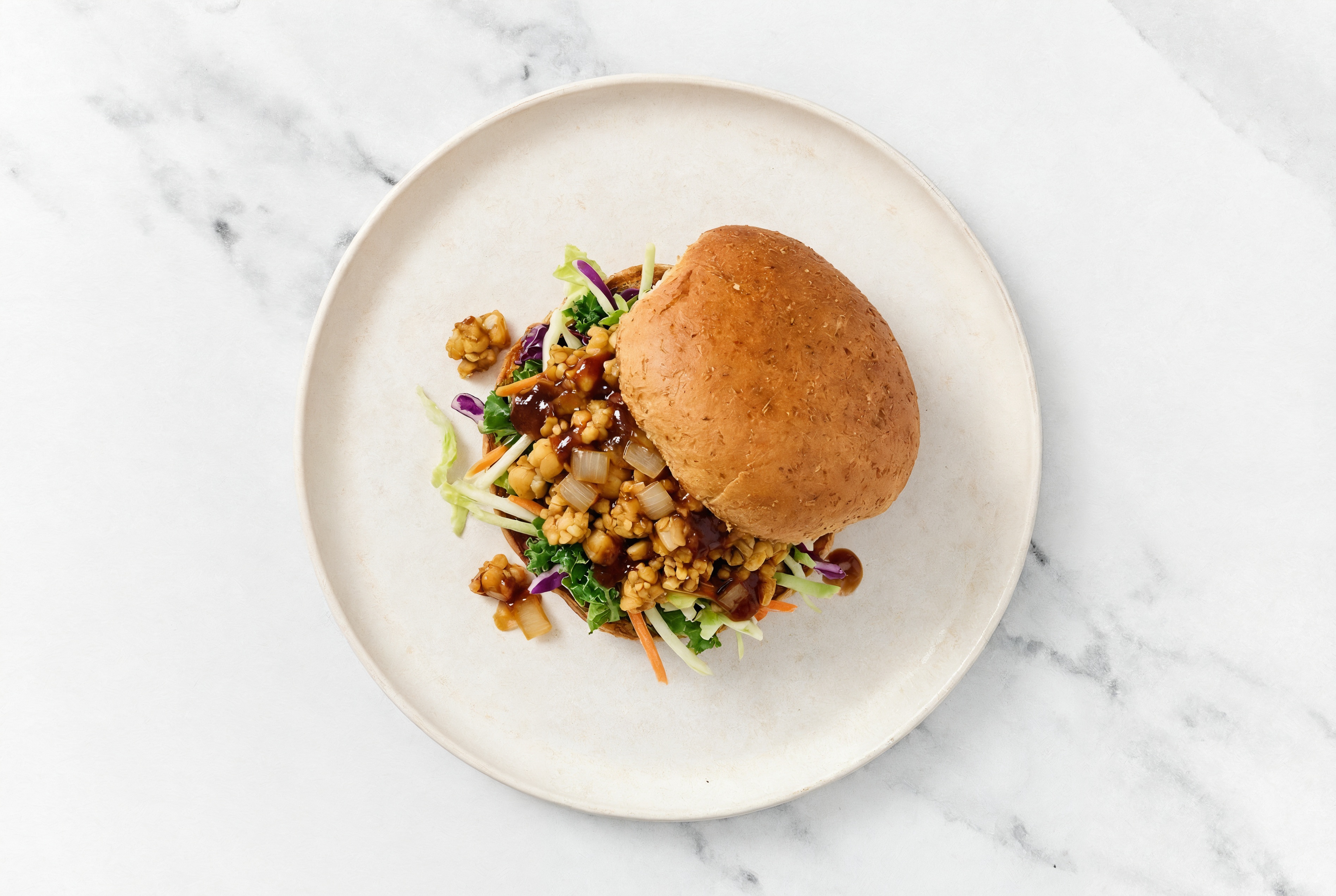 Tempeh Sloppy Joes on a Bun with Original BBQ Sauce