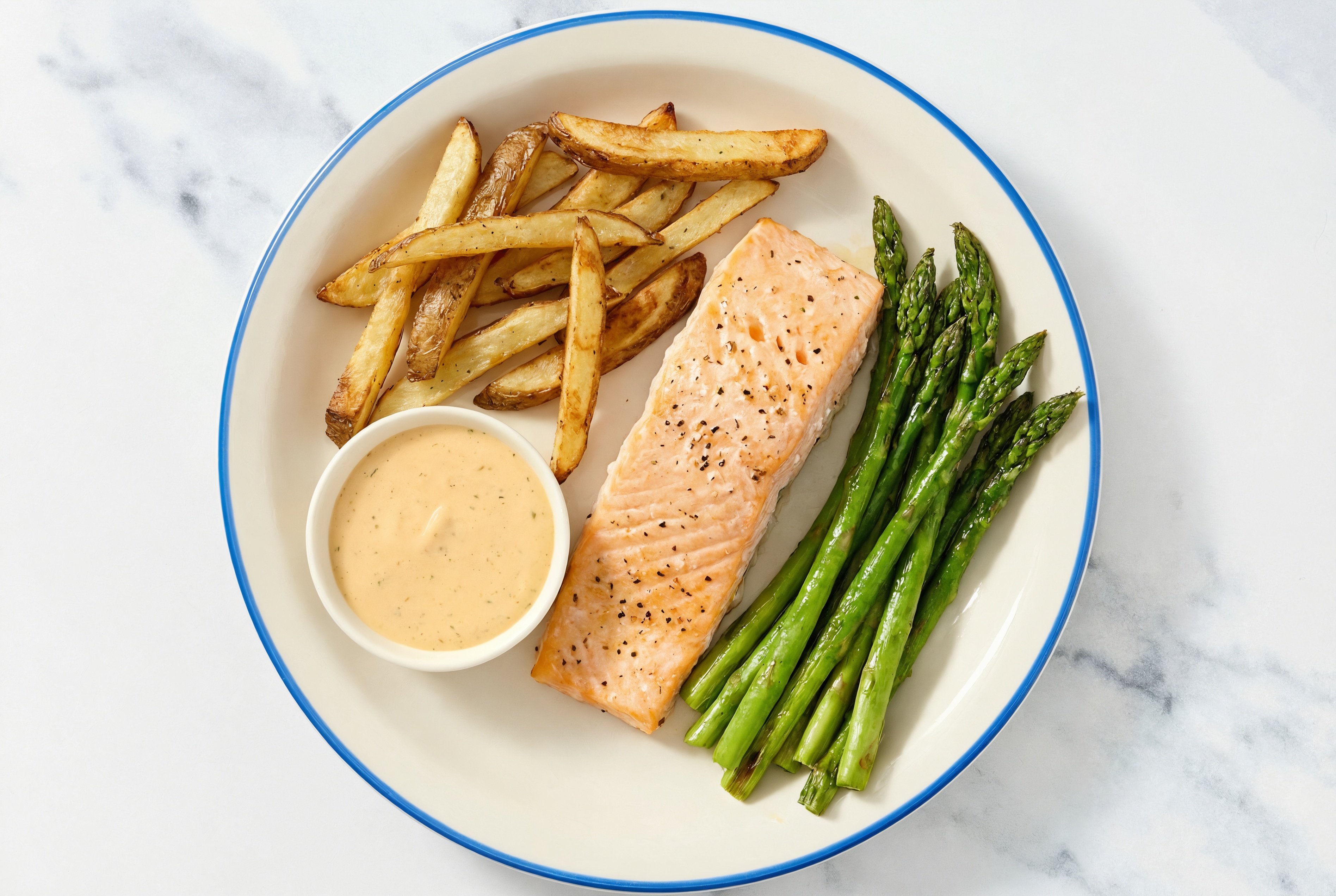 Crispy Buffalo Ranch Salmon + Fries
