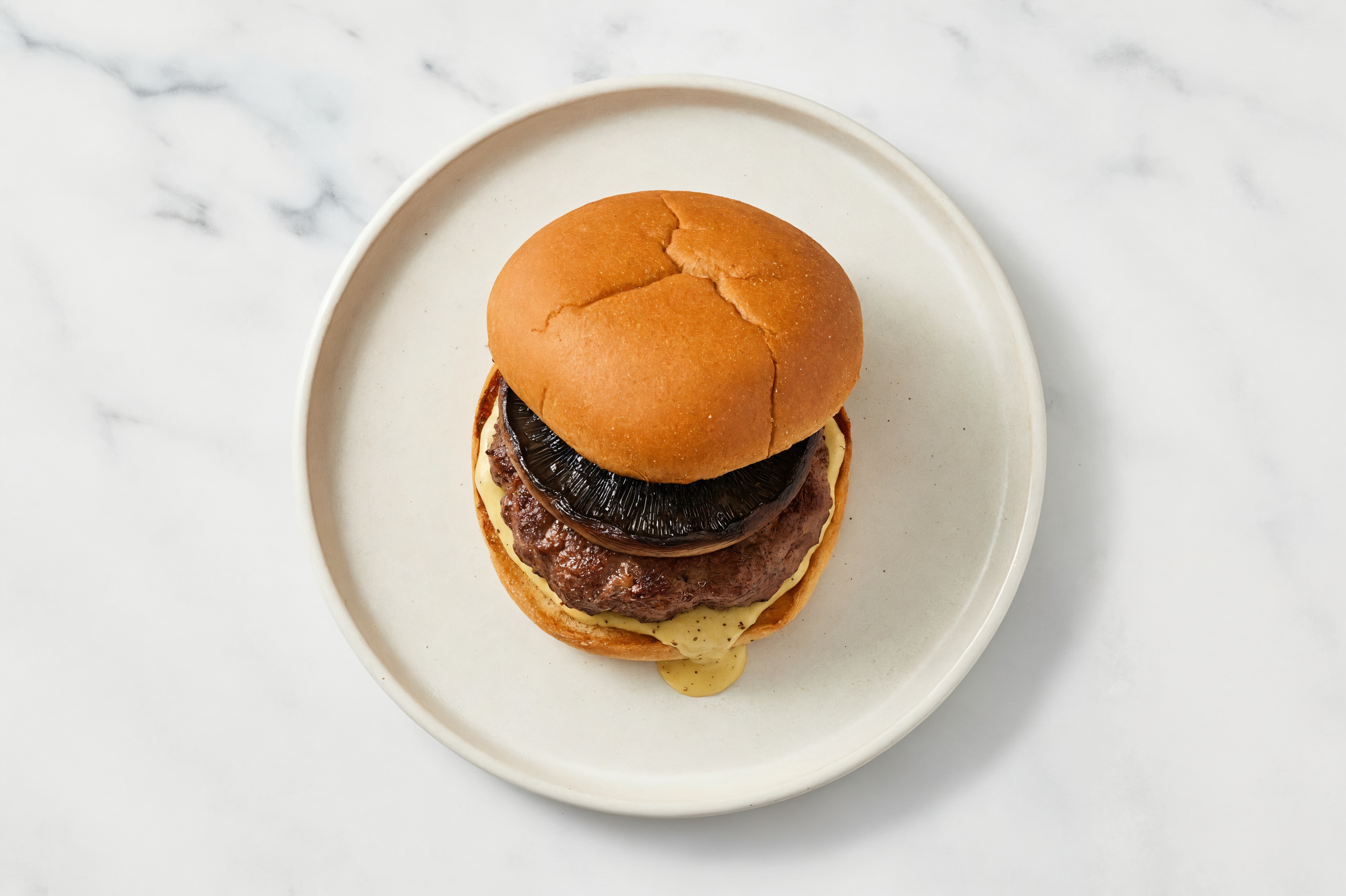 Portabella Beef Burger on GF Bun with Honey Mustard