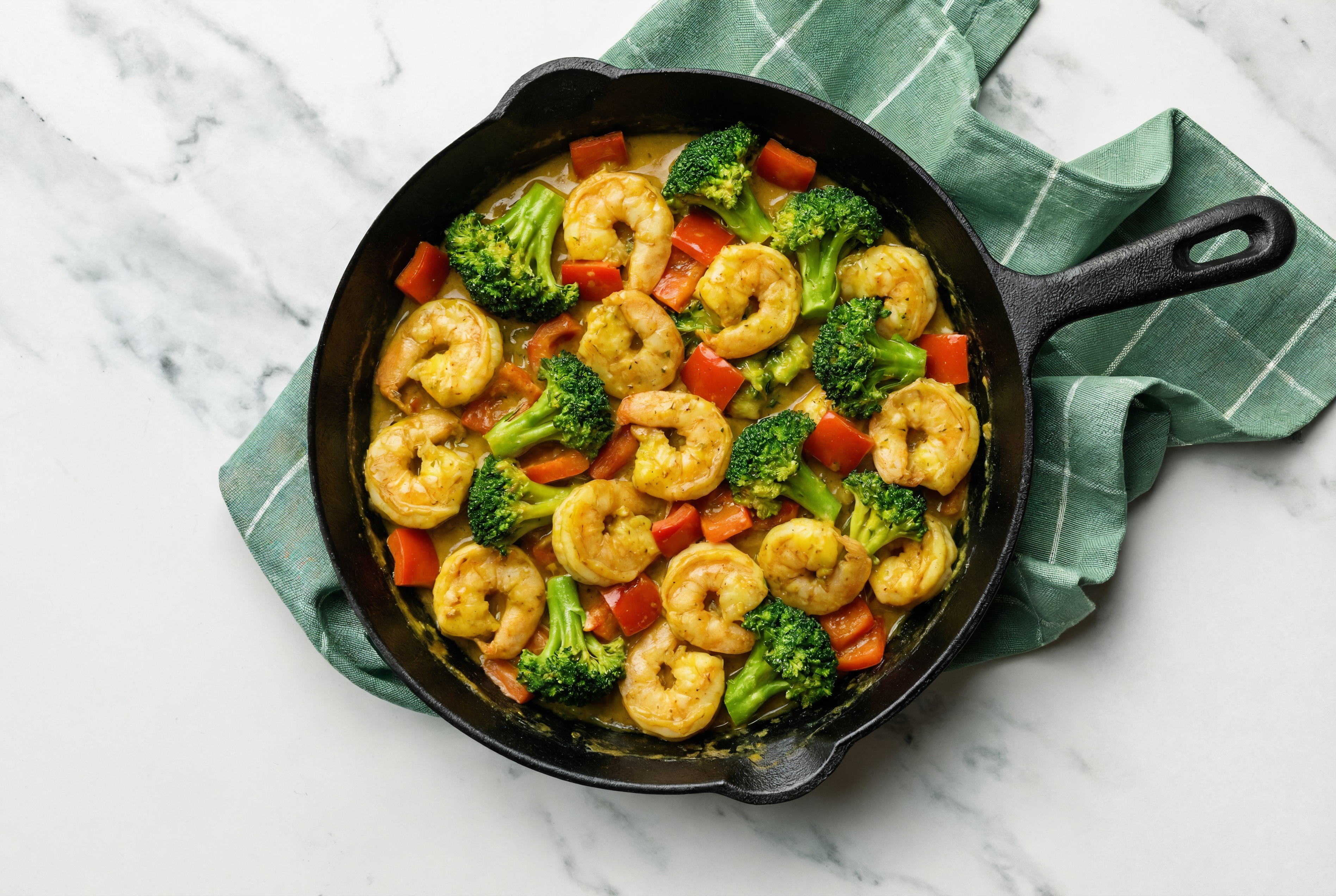 Coconut Curry Jumbo Shrimp with Sautéed Broccoli + Red Pepper