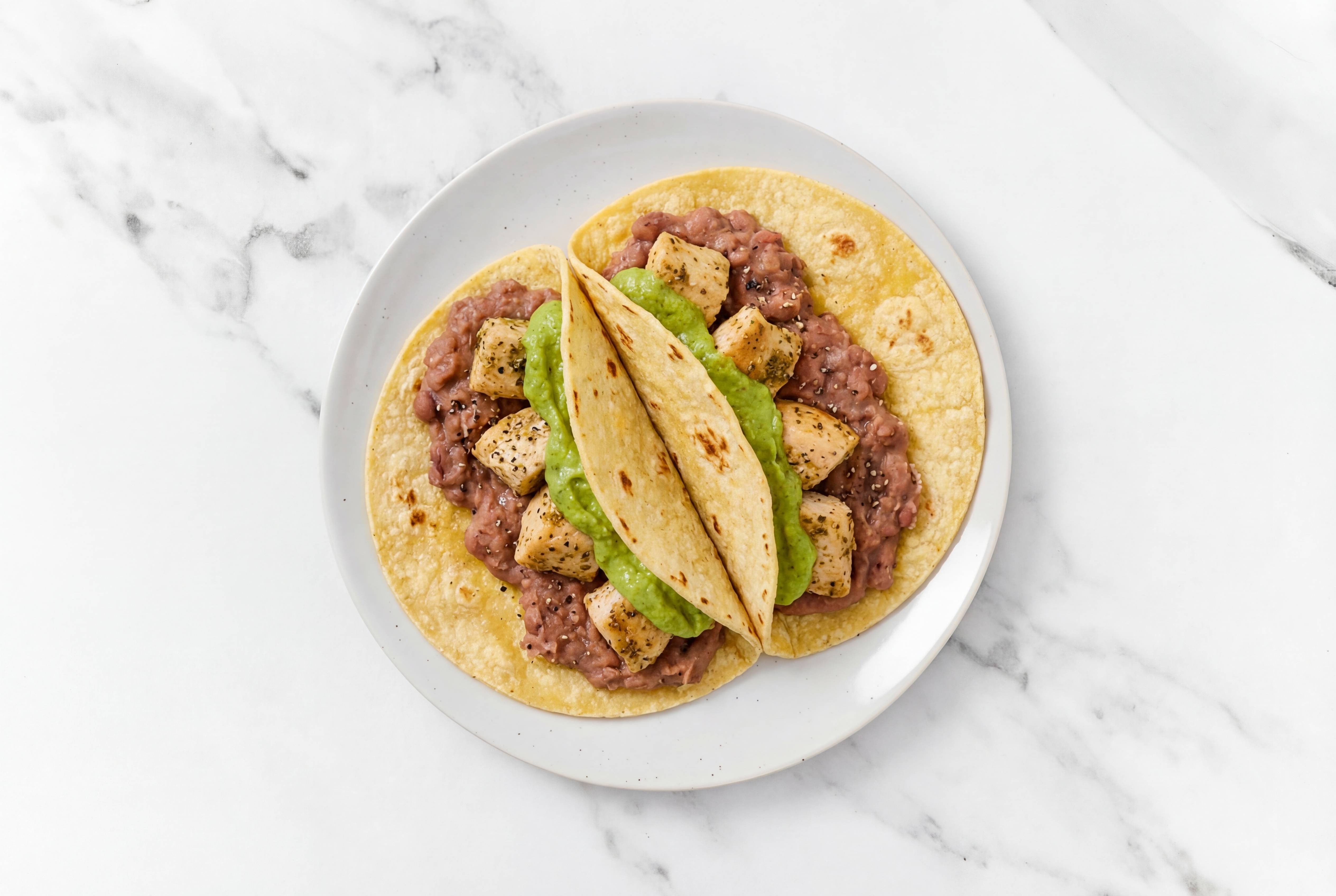 Herby Garlic Chicken Tacos with Avocado & Refried Red Beans