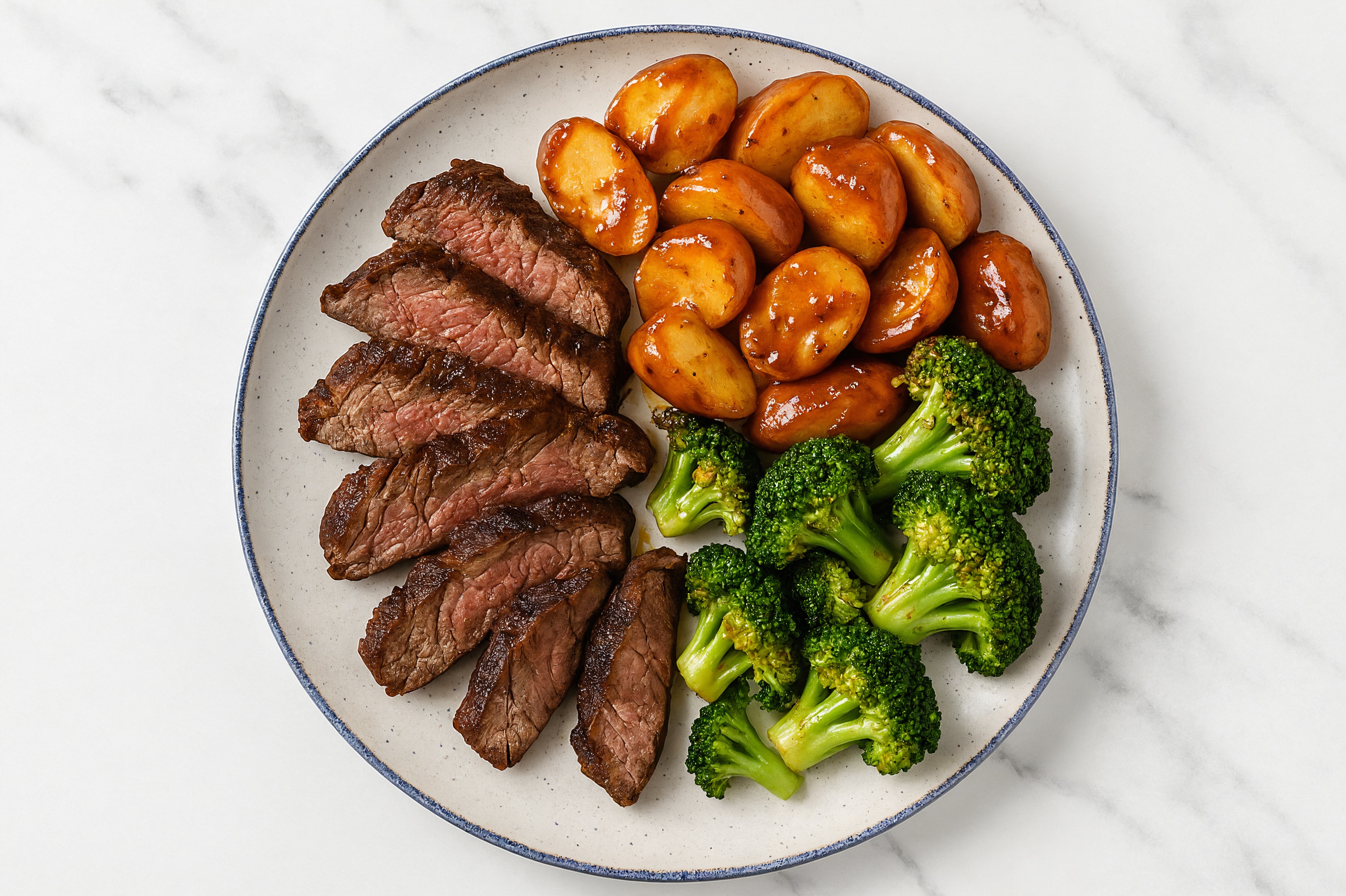 Sirloin Steaks with Hickory Potatoes + Organic Broccoli