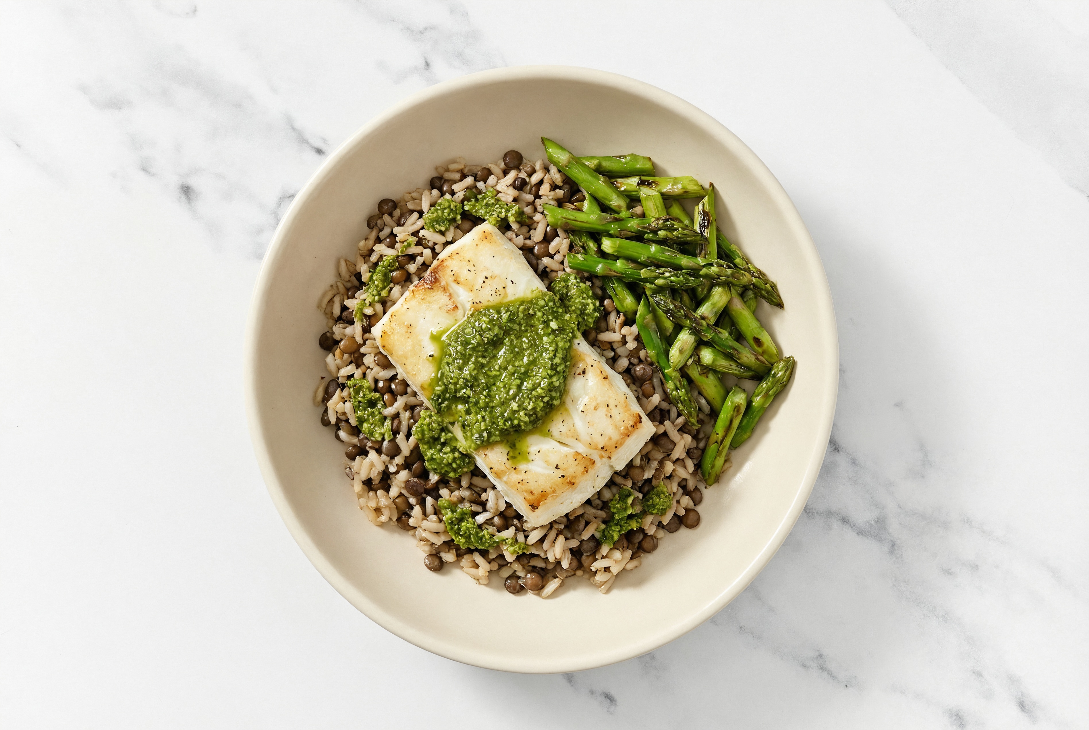Pesto Barramundi + Asparagus Bowl