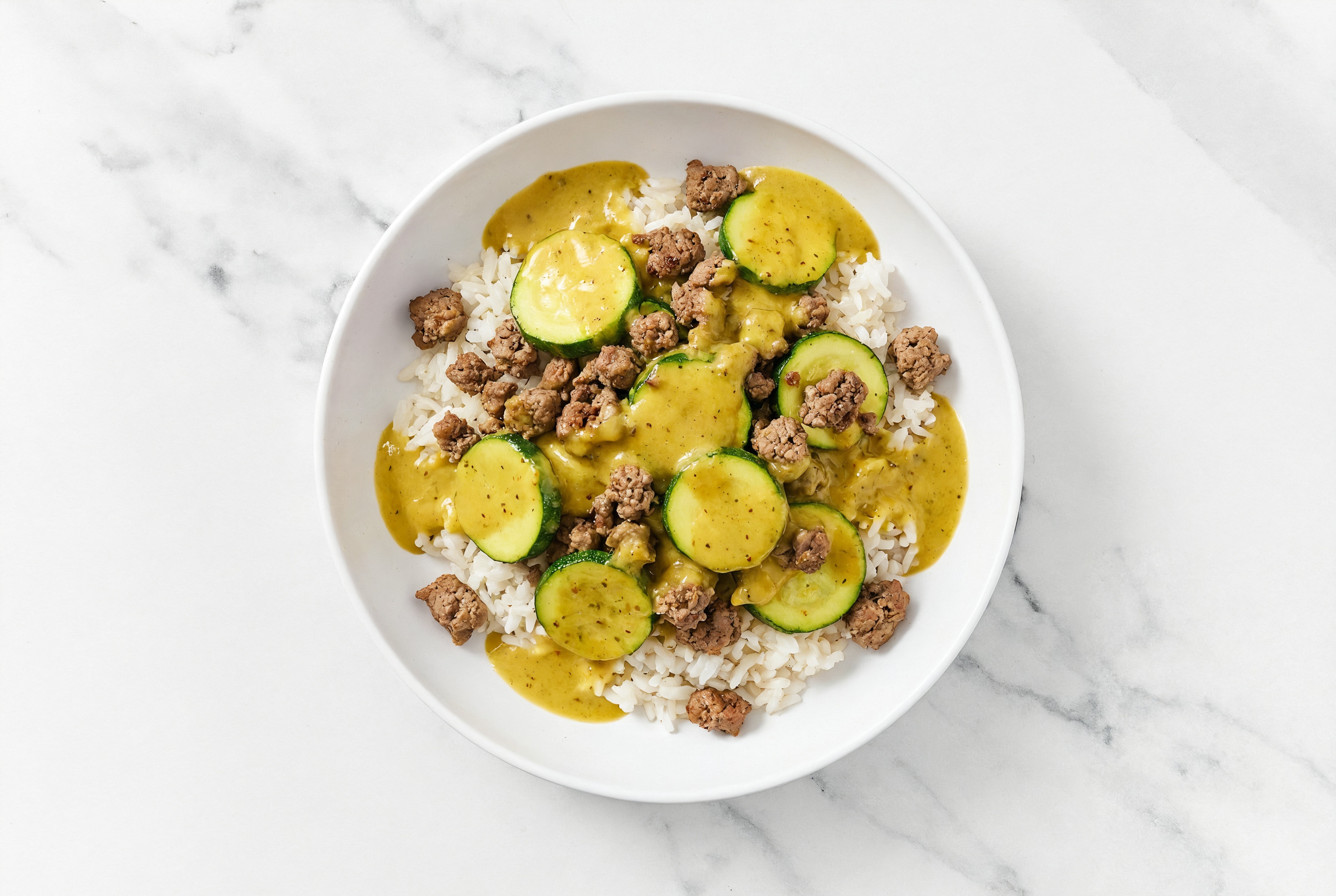 Ground Lamb & Zucchini Grain Bowl with Coconut Curry