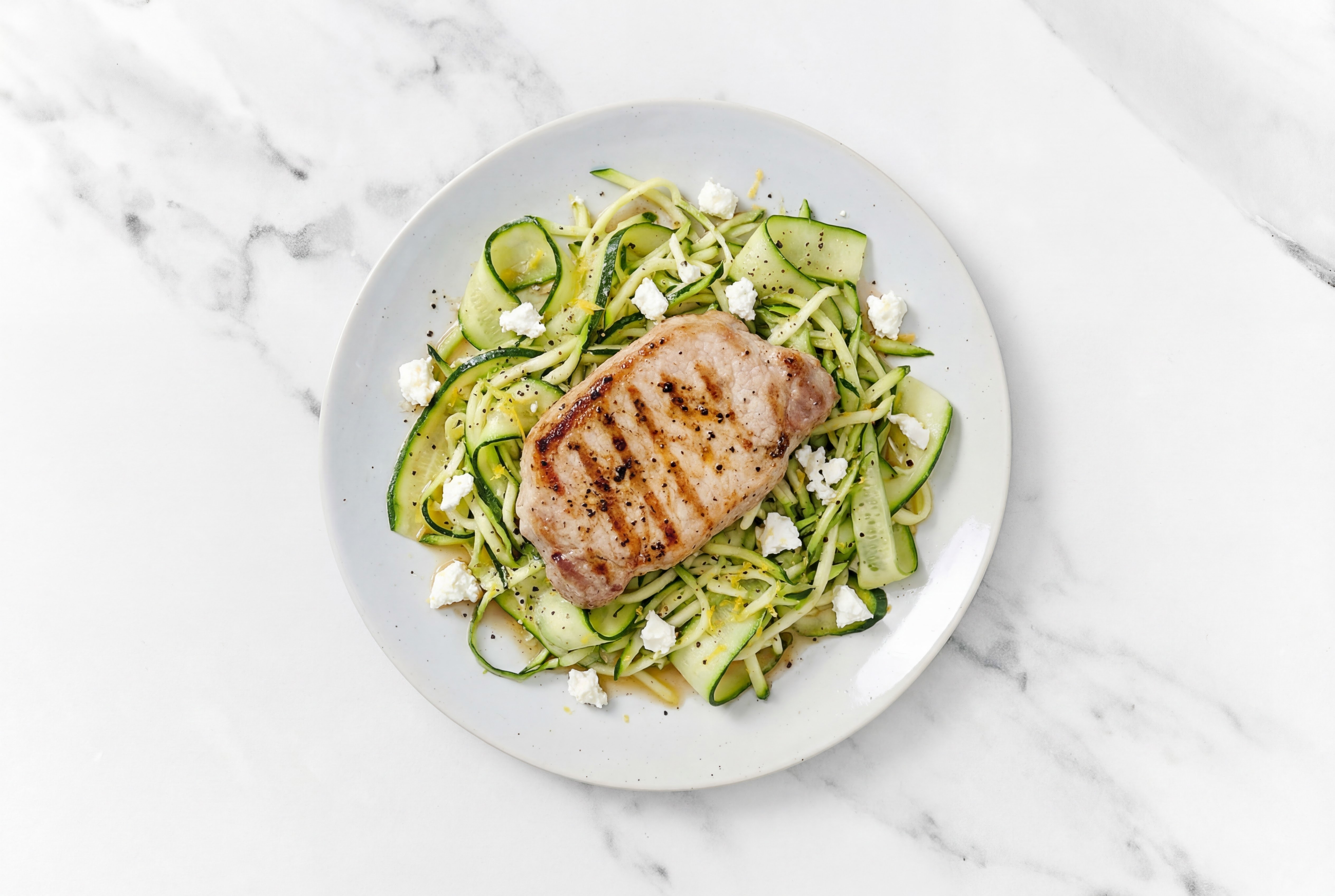 Garden Seared Pork Chop + Lemony Zucchini Salad