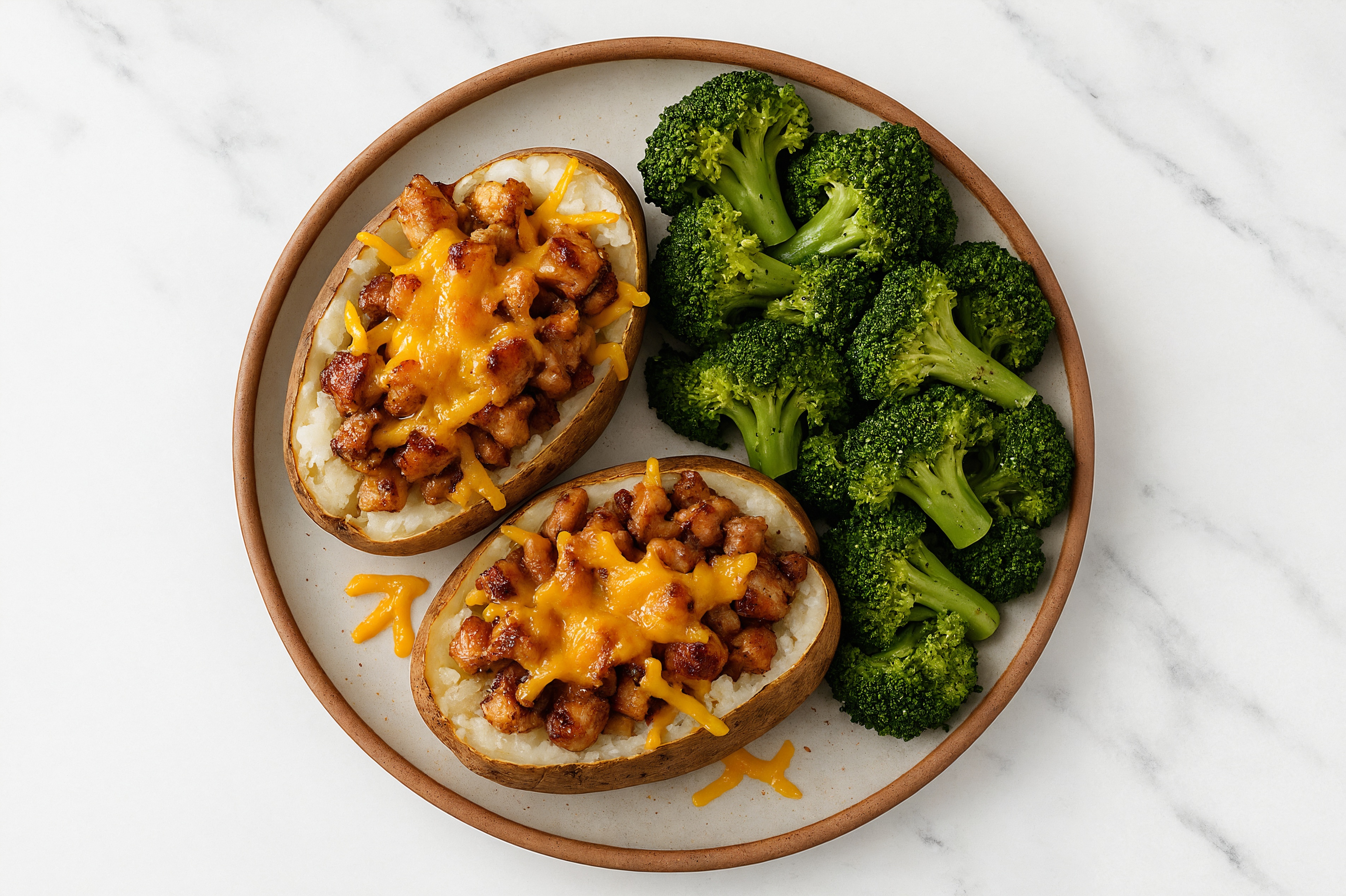 Cheddar Chicken Bacon Stuffed Potato + Organic Broccoli