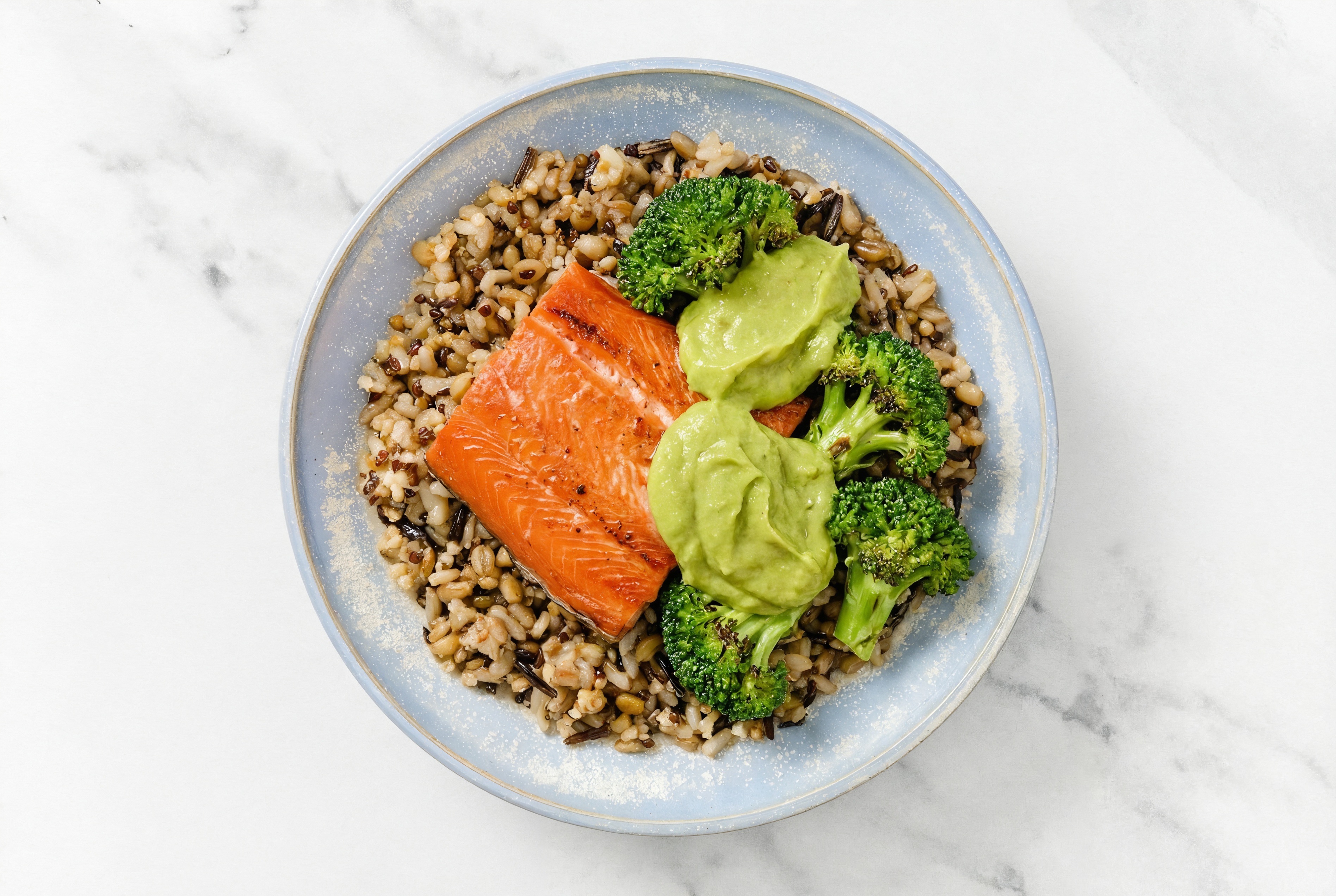 Sockeye Salmon & Broccoli Grain Bowl with Fresh Guacamole