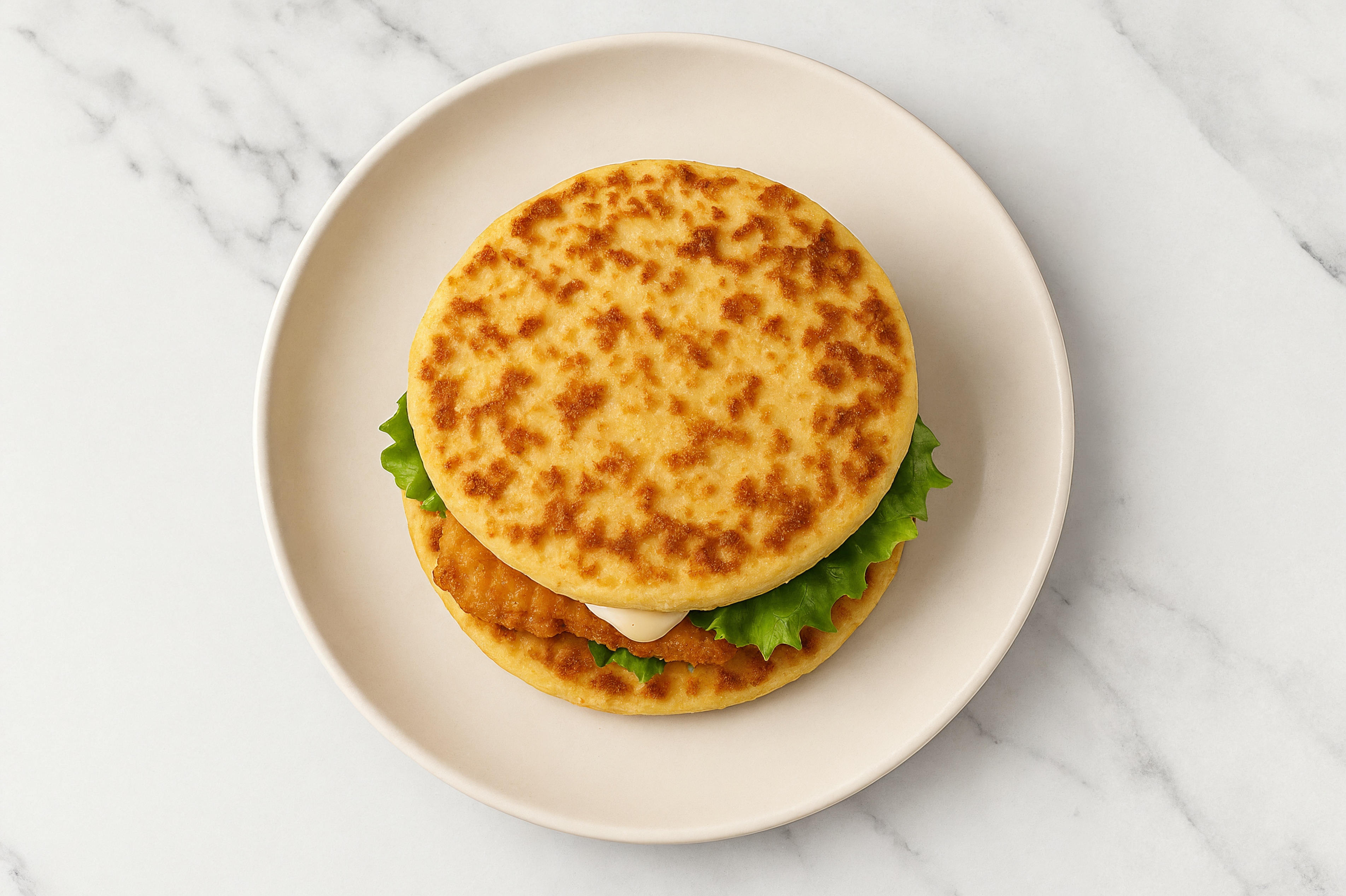 Creamy Horseradish "Chicken" Tenders Sandwich with Green Leaf Lettuce on Cauliflower Rounds