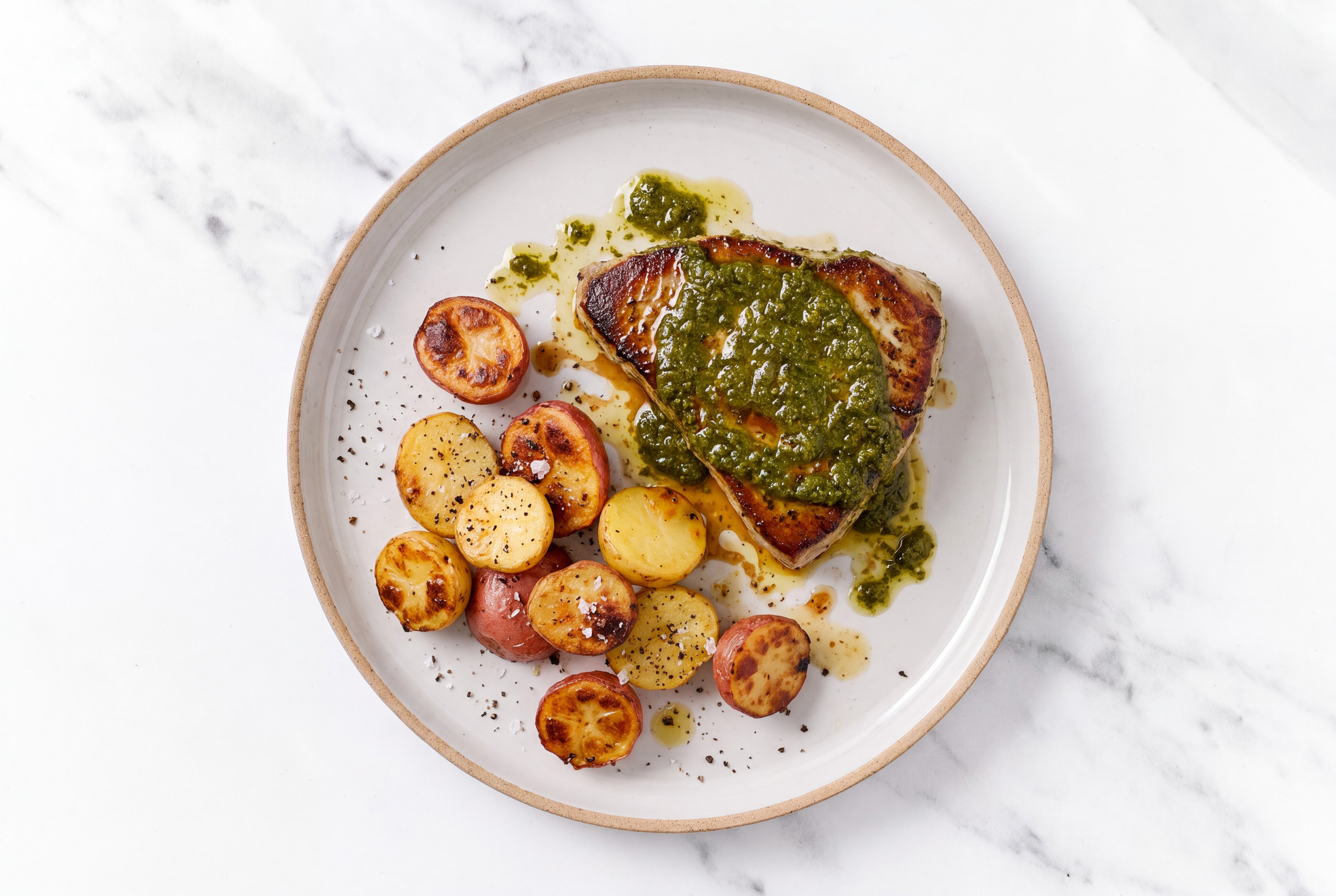 Zhoug Sheet Pan Tuna & Creamer Potatoes