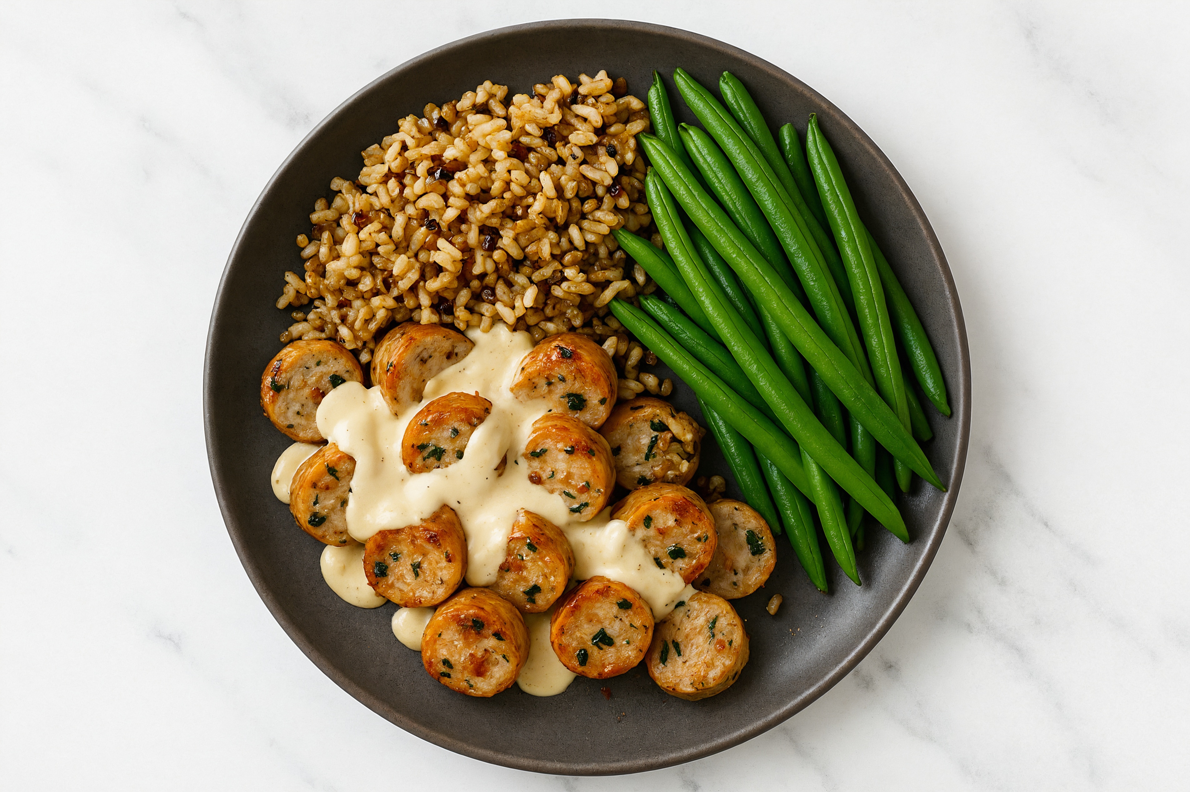 Creamy Garlic Sausage + Organic Green Bean Grain Bowl