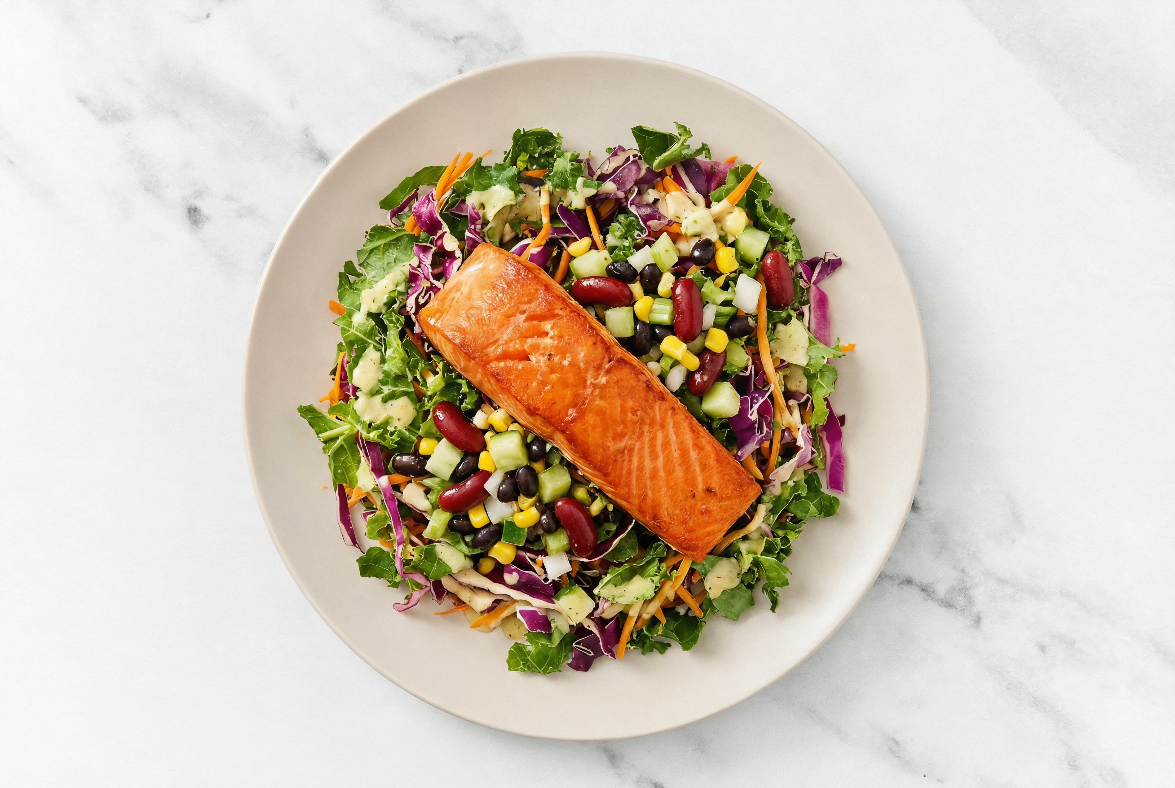 Caesar Kale Salad with Sockeye Salmon & Black Beans