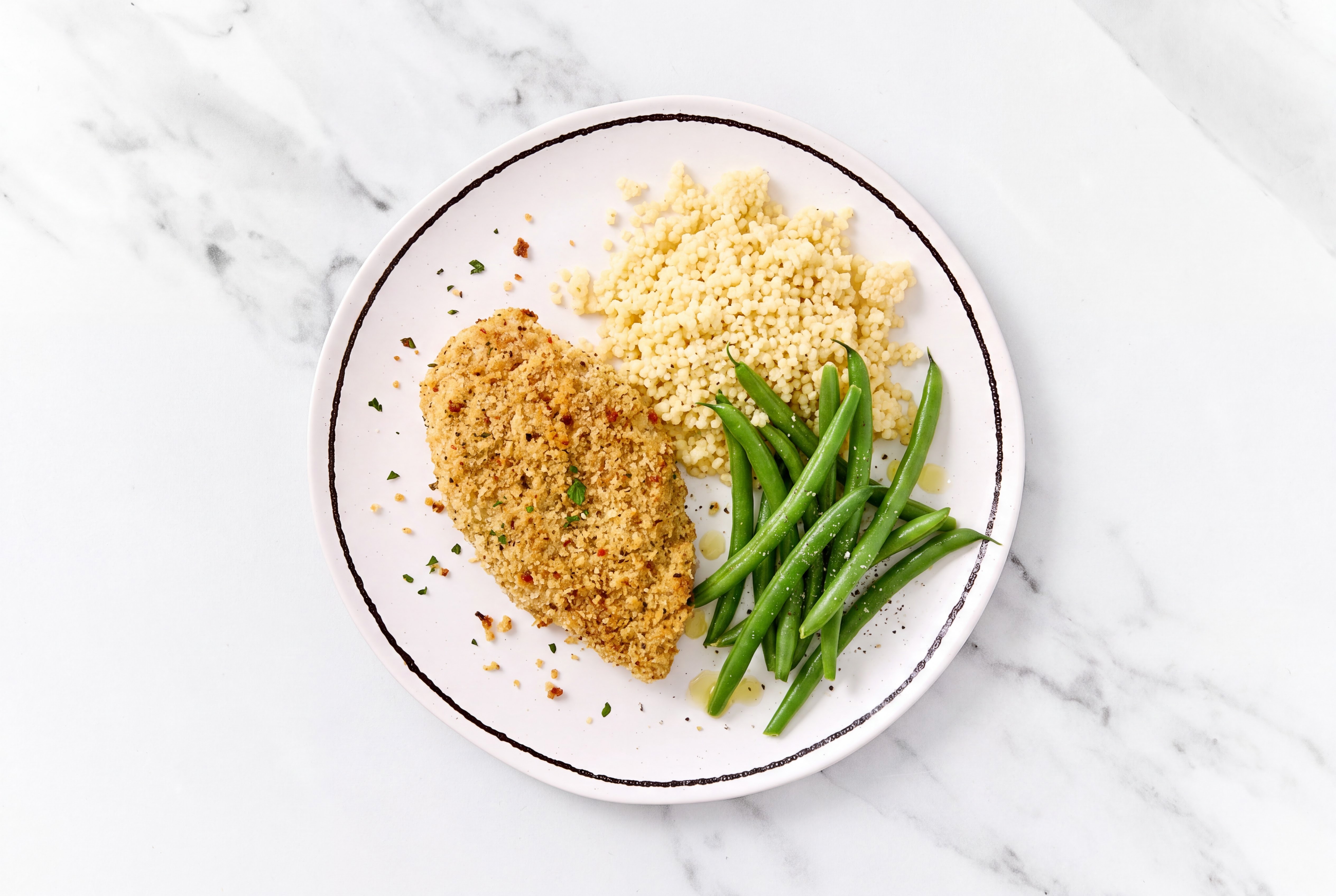 Parmesan Breaded Chicken Cutlet with Organic Green Beans & Couscous