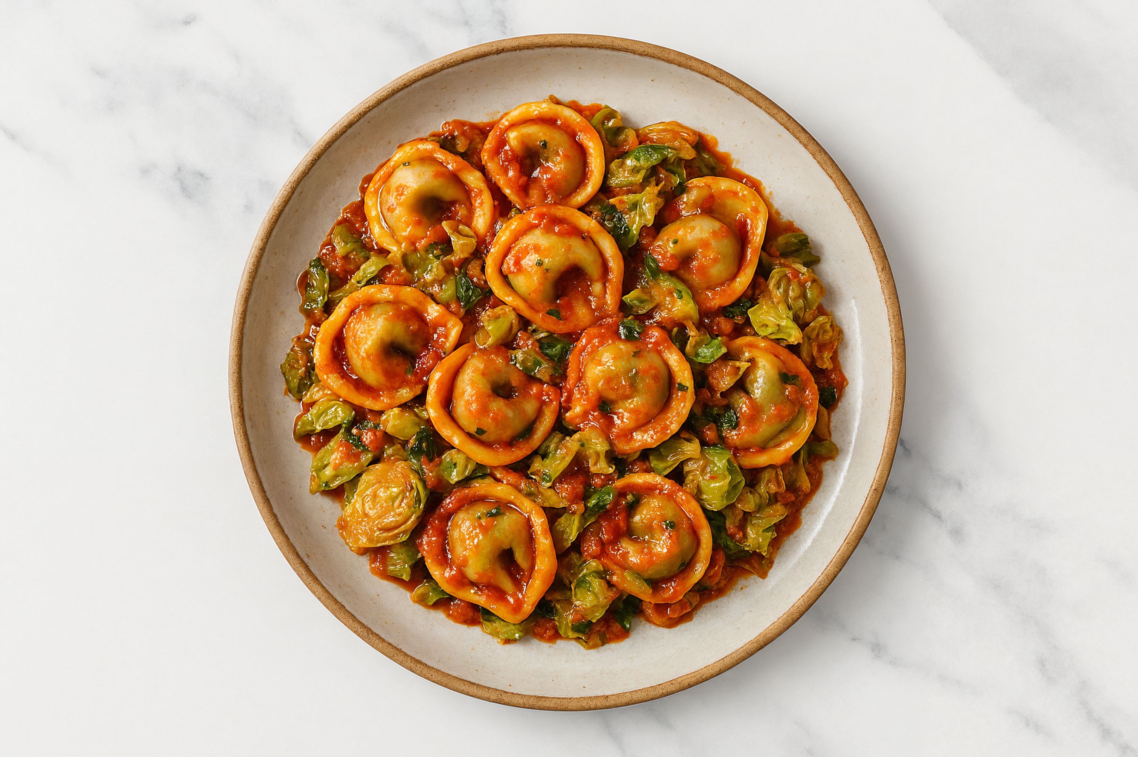 Cheese Tortellini Marinara + Brussels