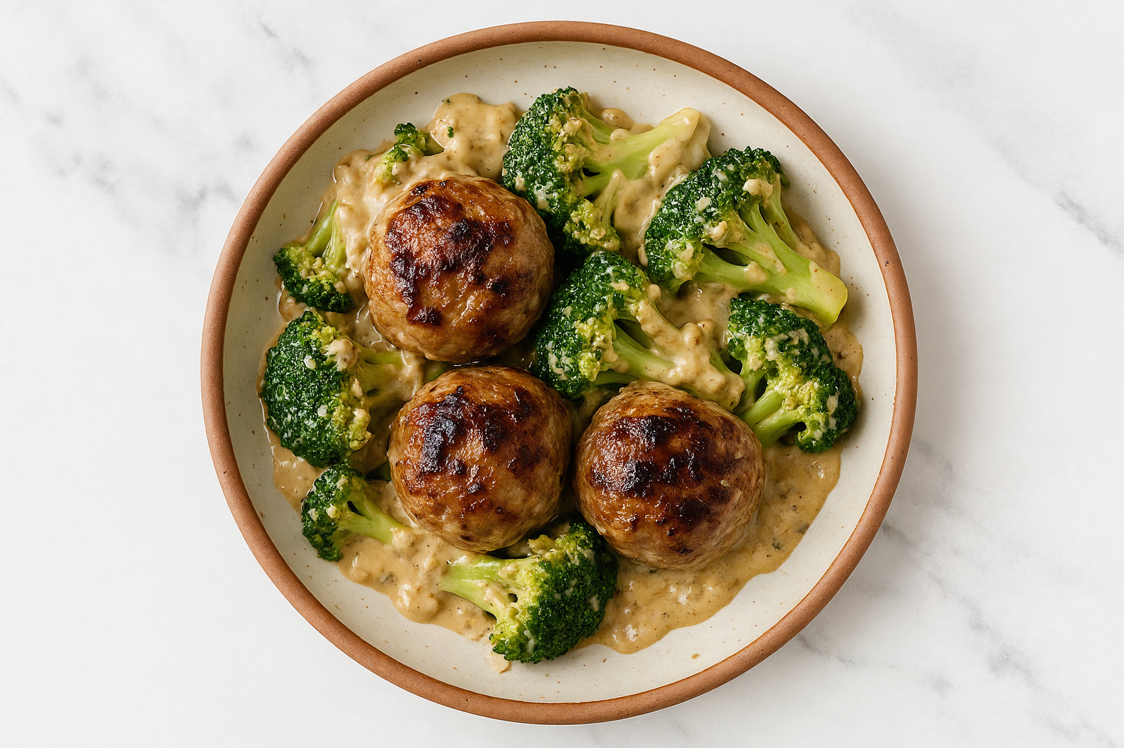 Herby Easy-Cleanup French Onion Meatballs with Broccoli Florets