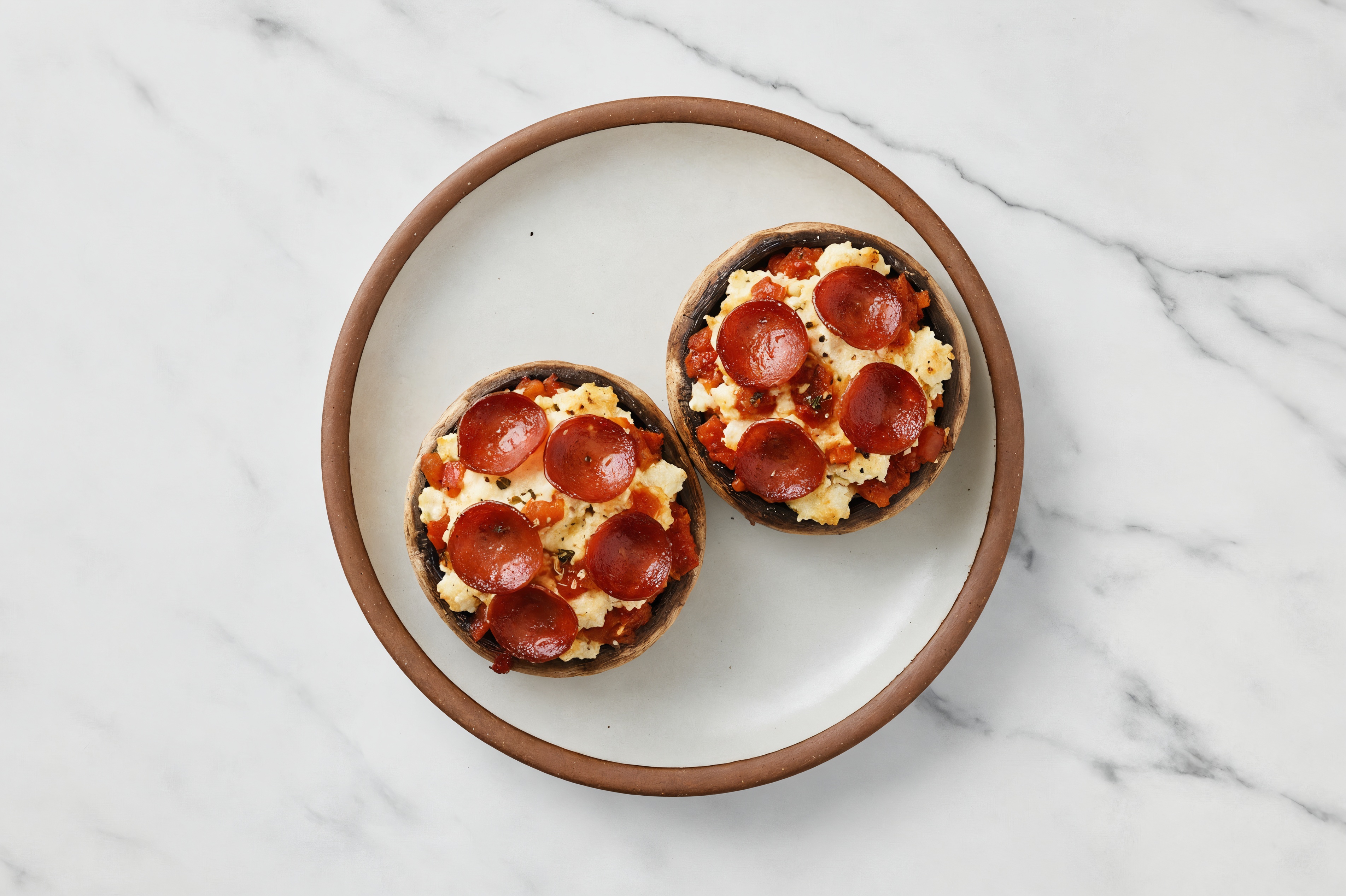"Ricotta" Pepperoni Pizza Stuffed Mushrooms