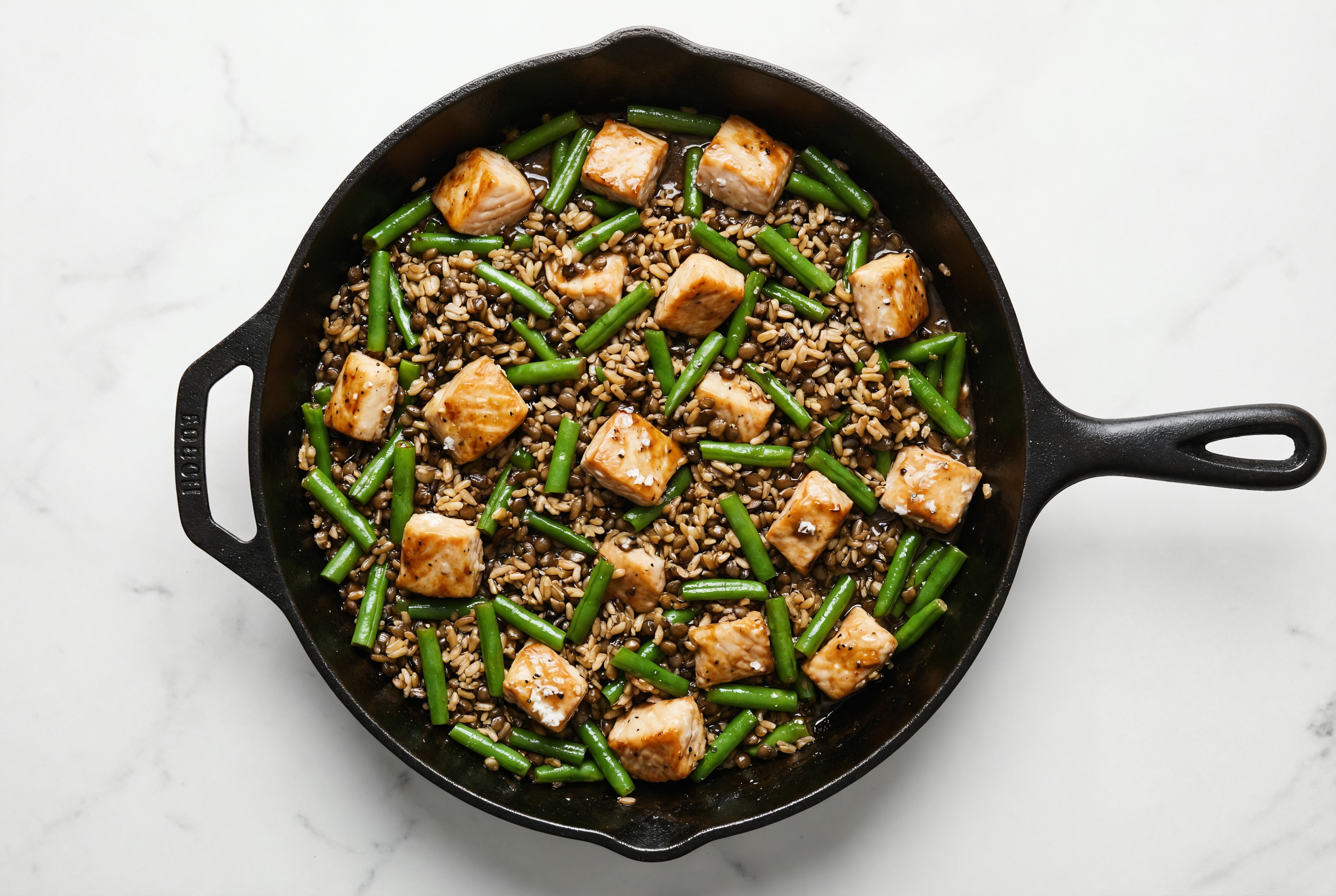 Tangy Pepper Steelhead Trout Stir-Fry with Green Beans over Quinoa