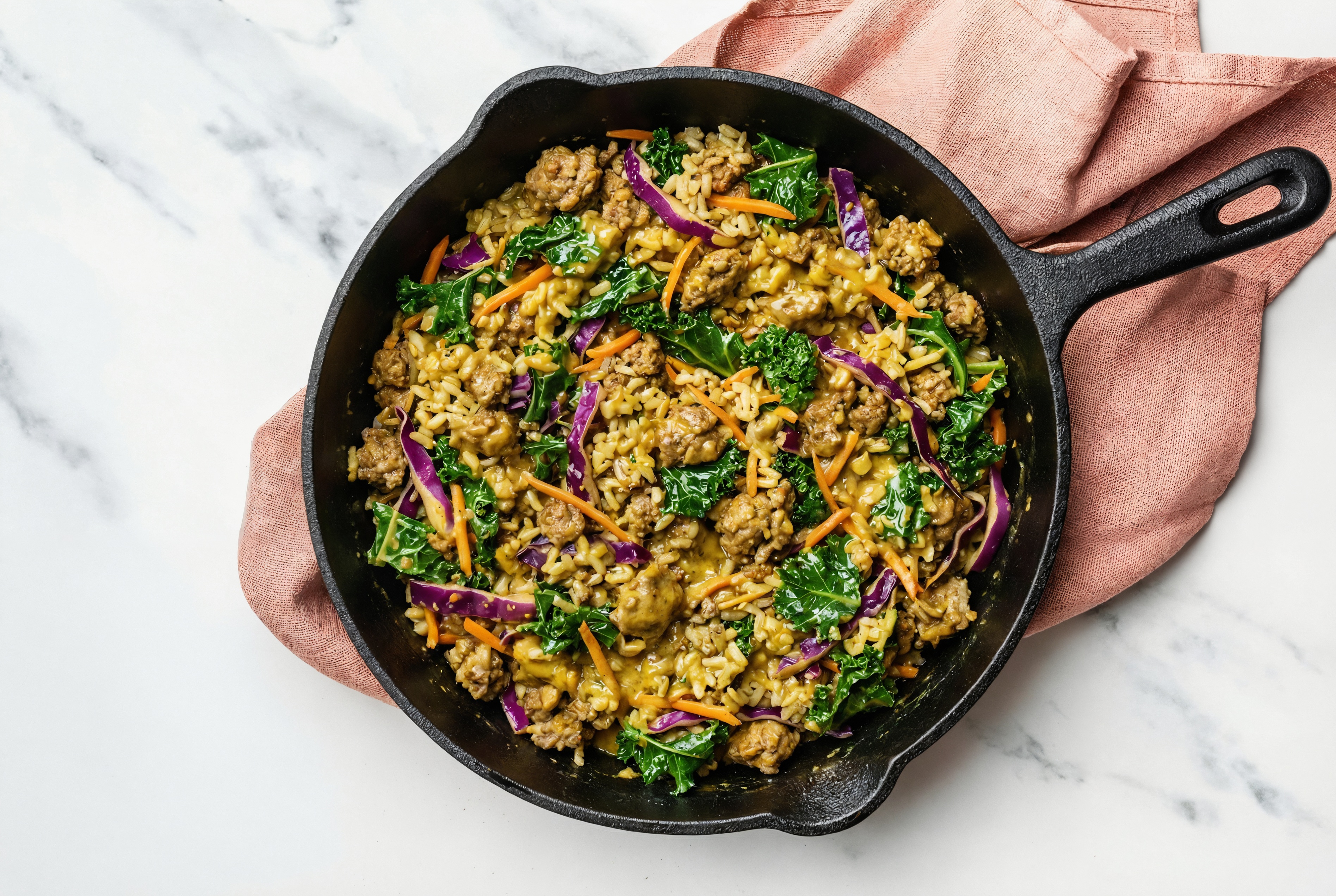 Herby Curry Rainbow Veggie + Ground Italian-Style Beef Stir-Fry