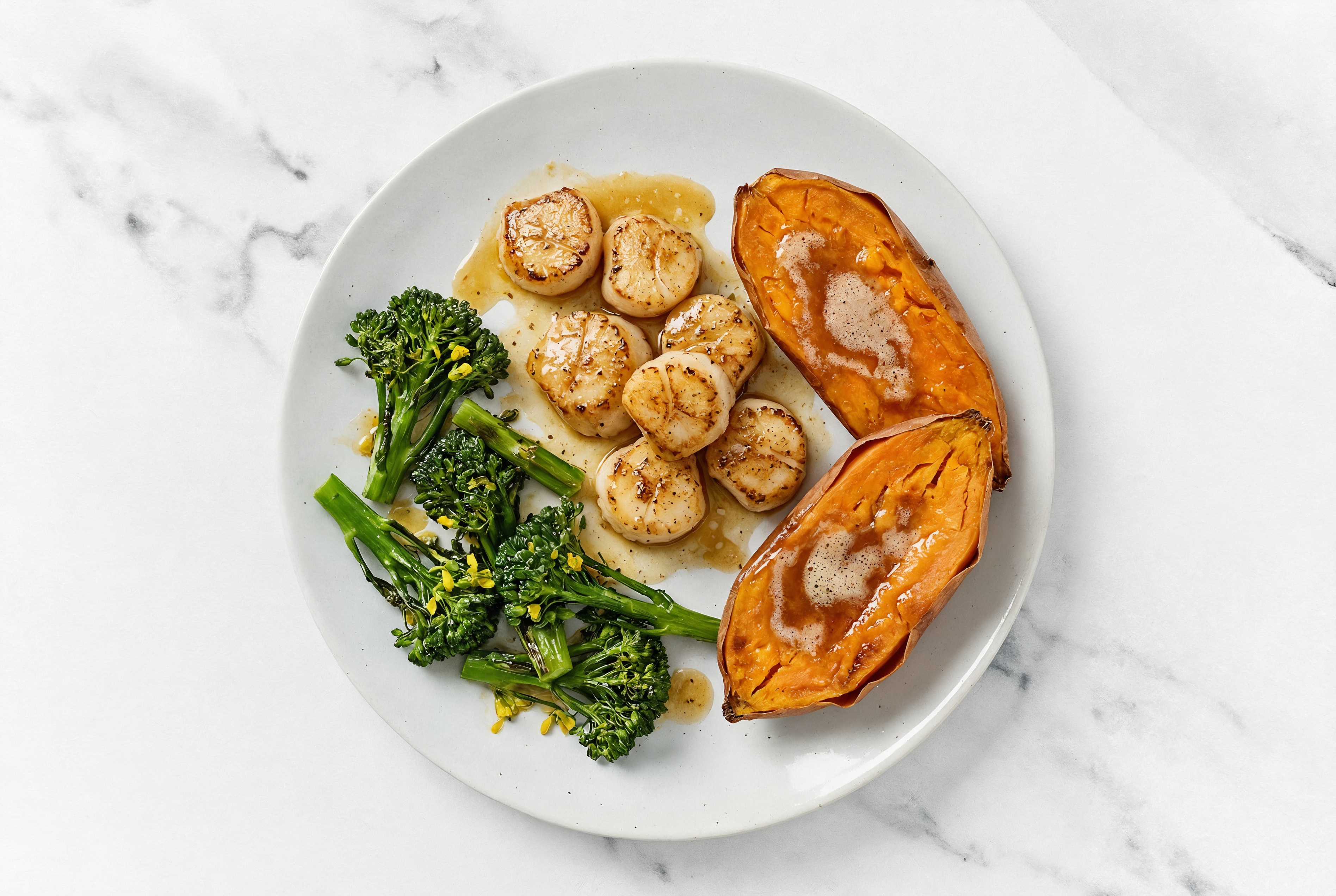 Brown Salted Butter Seared Scallops + Broccoli