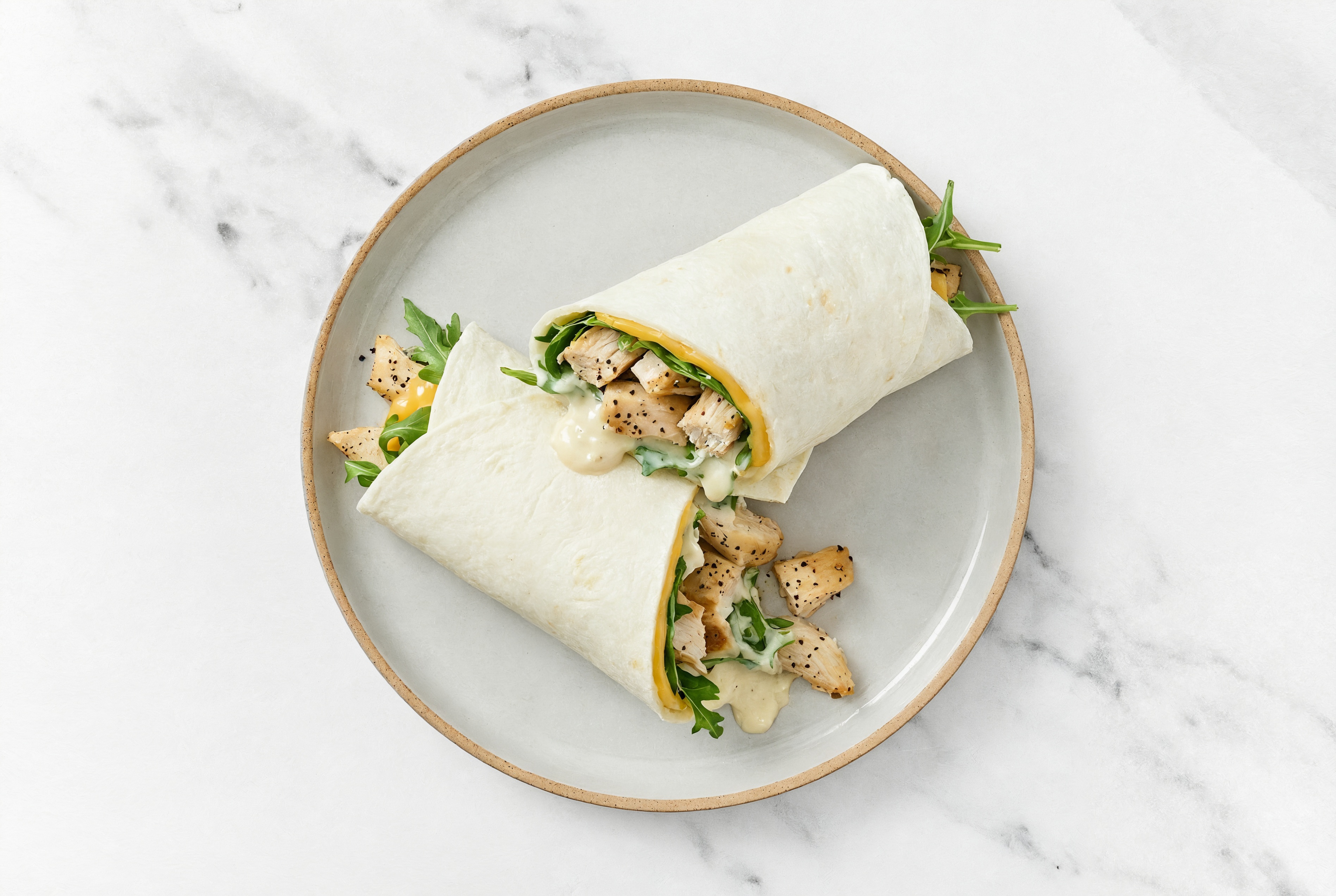 Garlic Pulled Chicken + American Wraps with Arugula