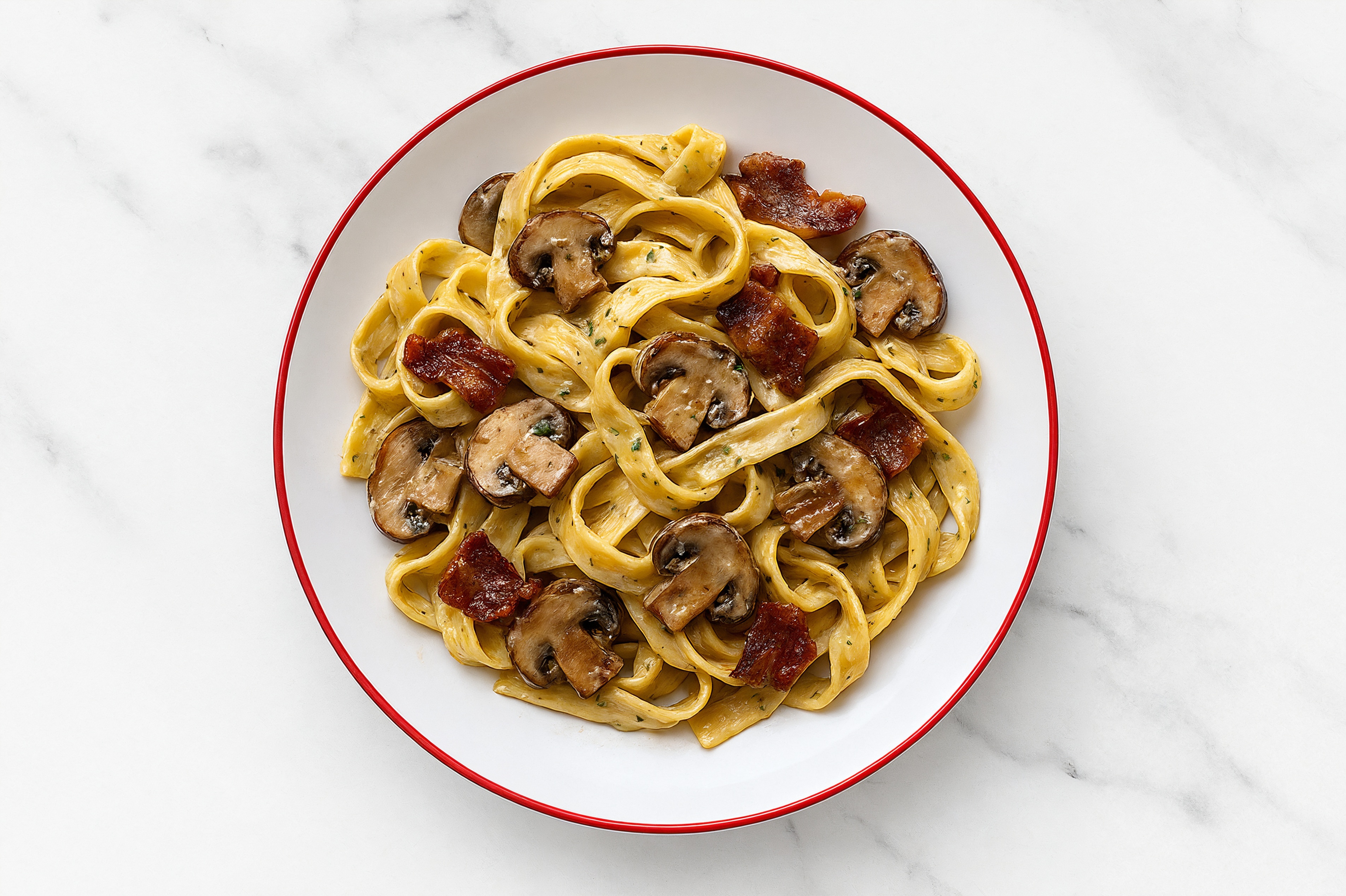 Creamy Herb White Sauce MyBacon + Mushroom Tagliatelle