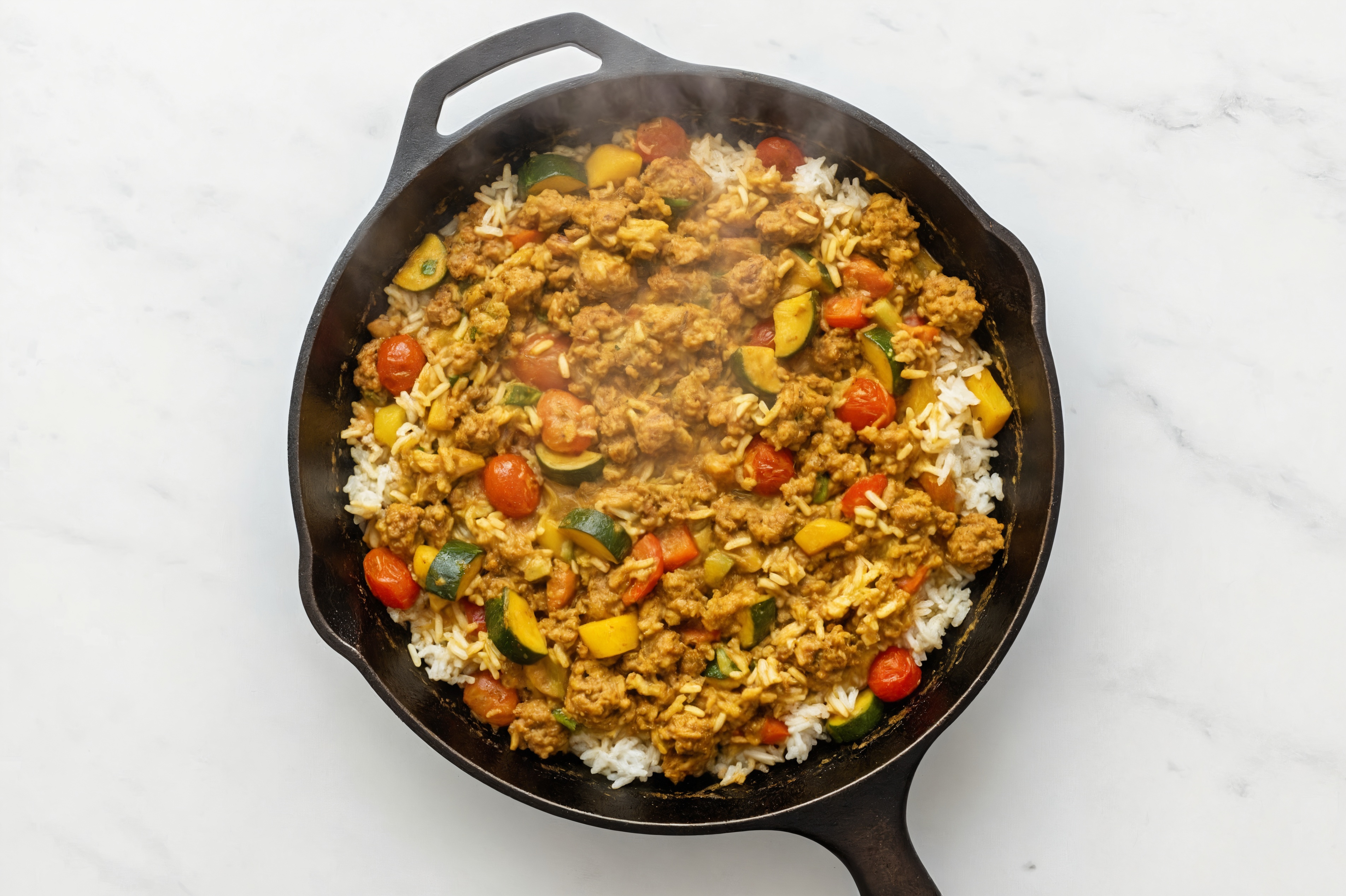  Curry Squash + Ground Beef Patties Stir-Fry