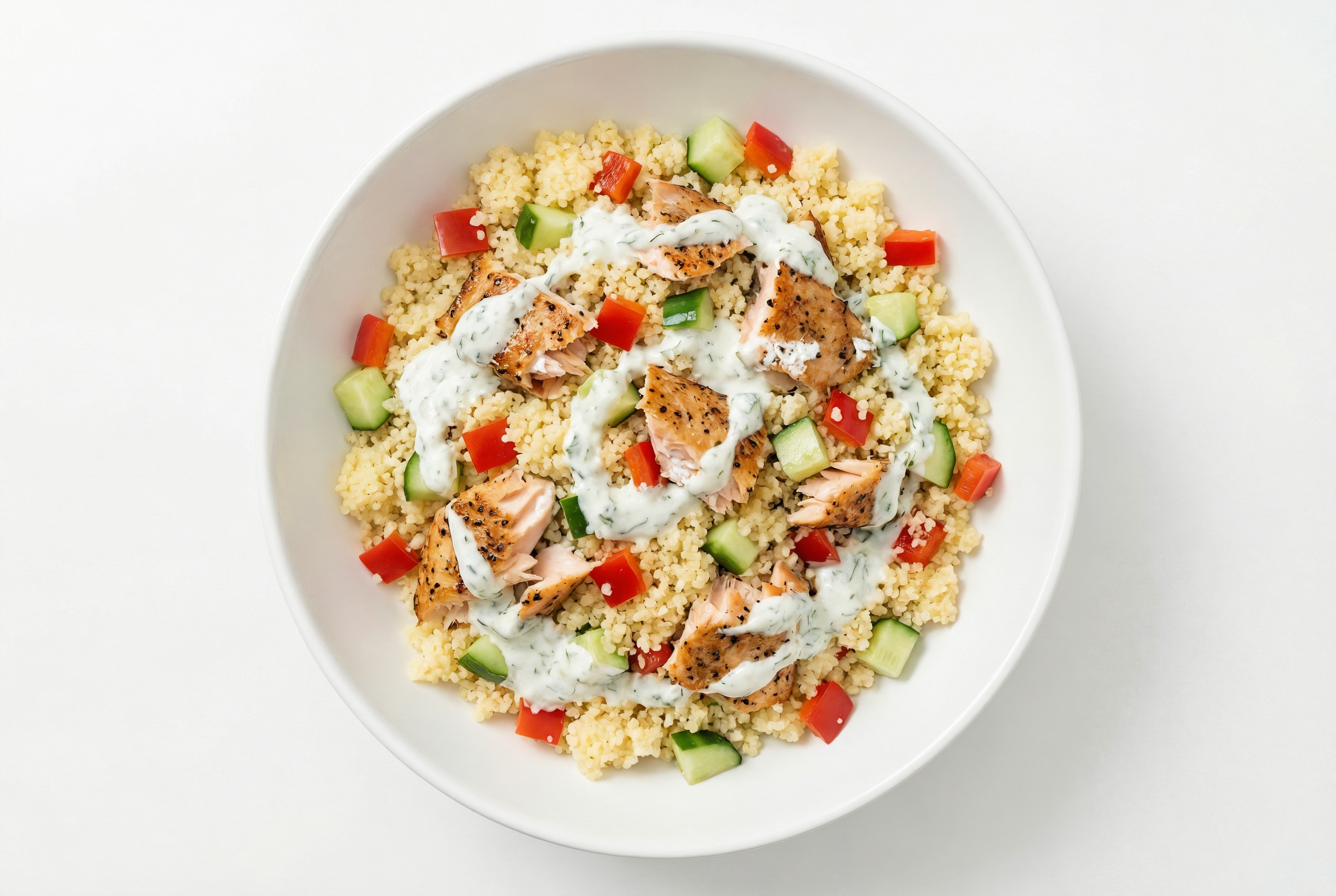 Seared Steelhead Trout + Tzatziki Veggie Bliss Bowl with Red Bell
